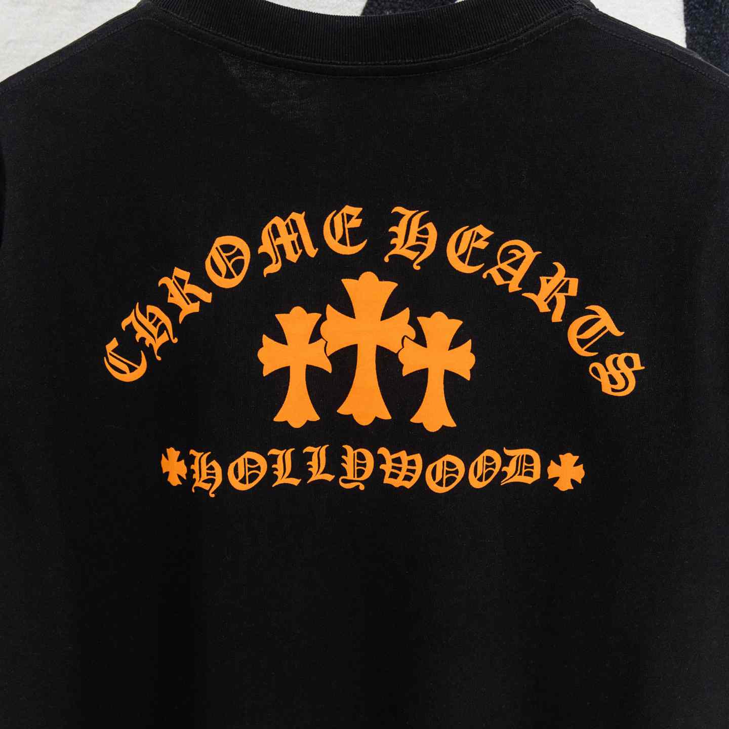 Chrome Hearts Triple Cross Hollywood Pocket Tee 'Black/Orange' - DopestKickz