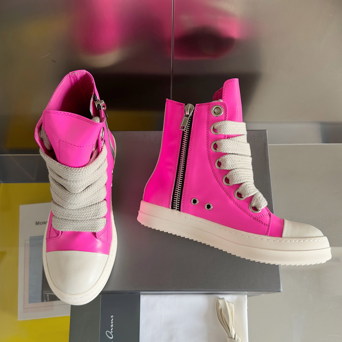 Rick Owens Pink Zip-Up Sneakers - DopestKickz