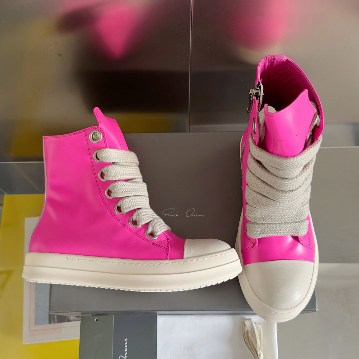 Rick Owens Pink Zip-Up Sneakers - DopestKickz