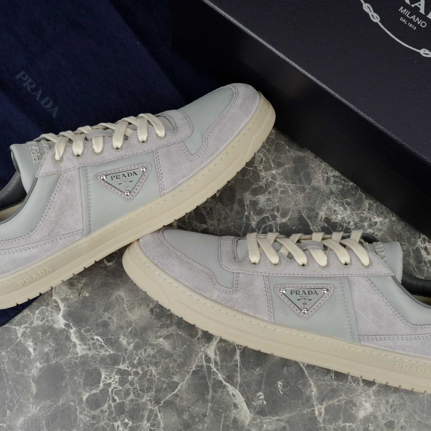 Prada Downtown Re-Nylon And Suede Sneakers - DopestKickz