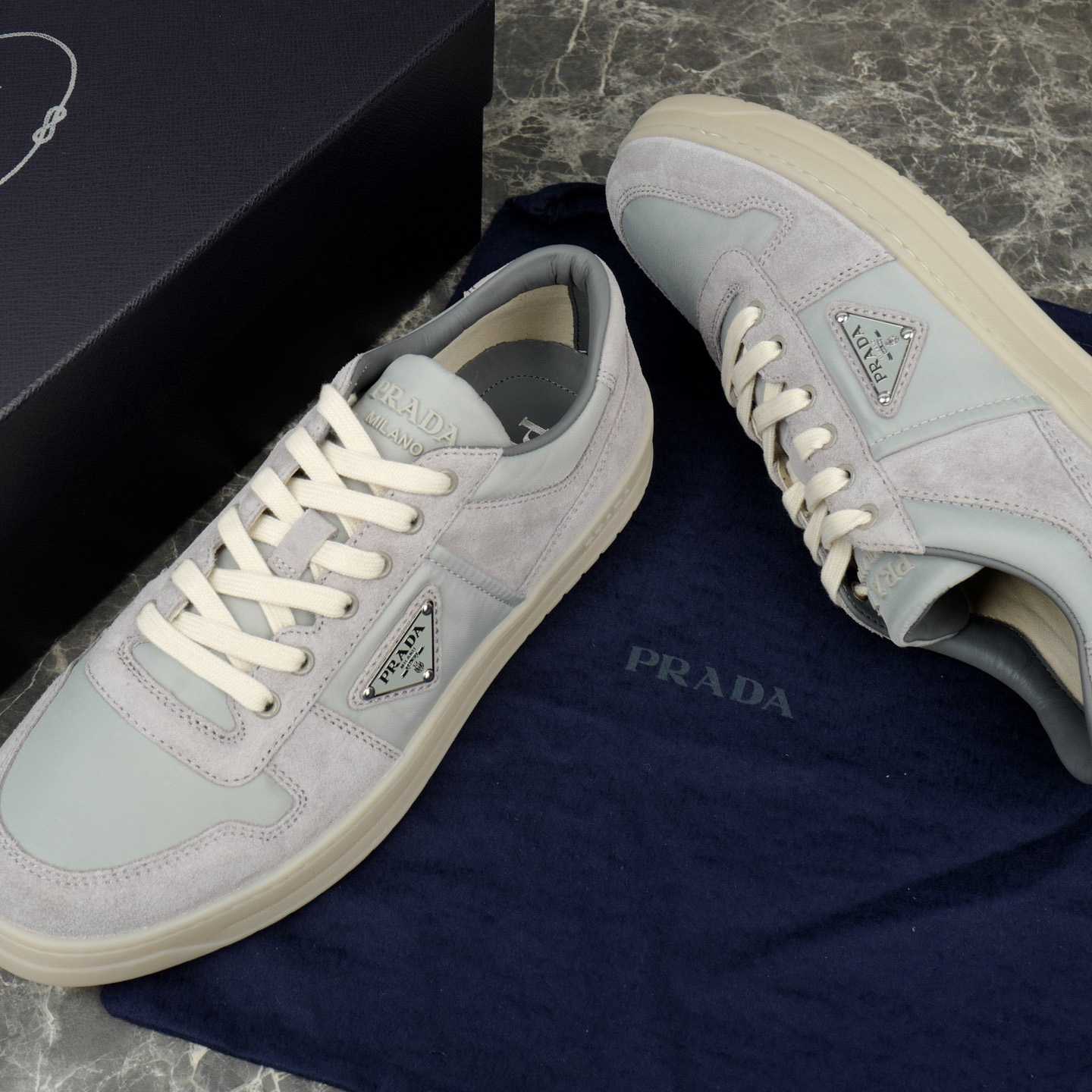 Prada Downtown Re-Nylon And Suede Sneakers - DopestKickz