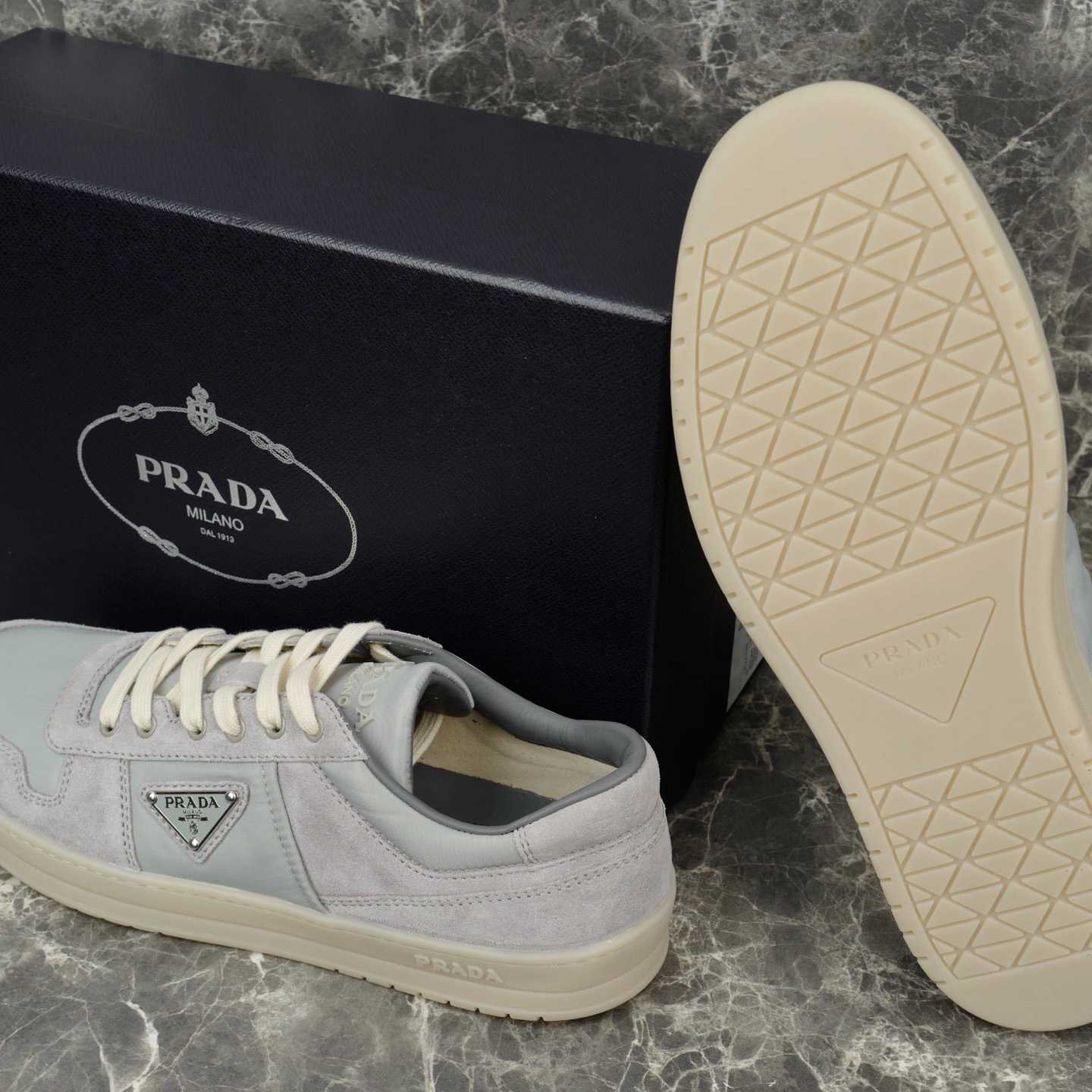Prada Downtown Re-Nylon And Suede Sneakers - DopestKickz