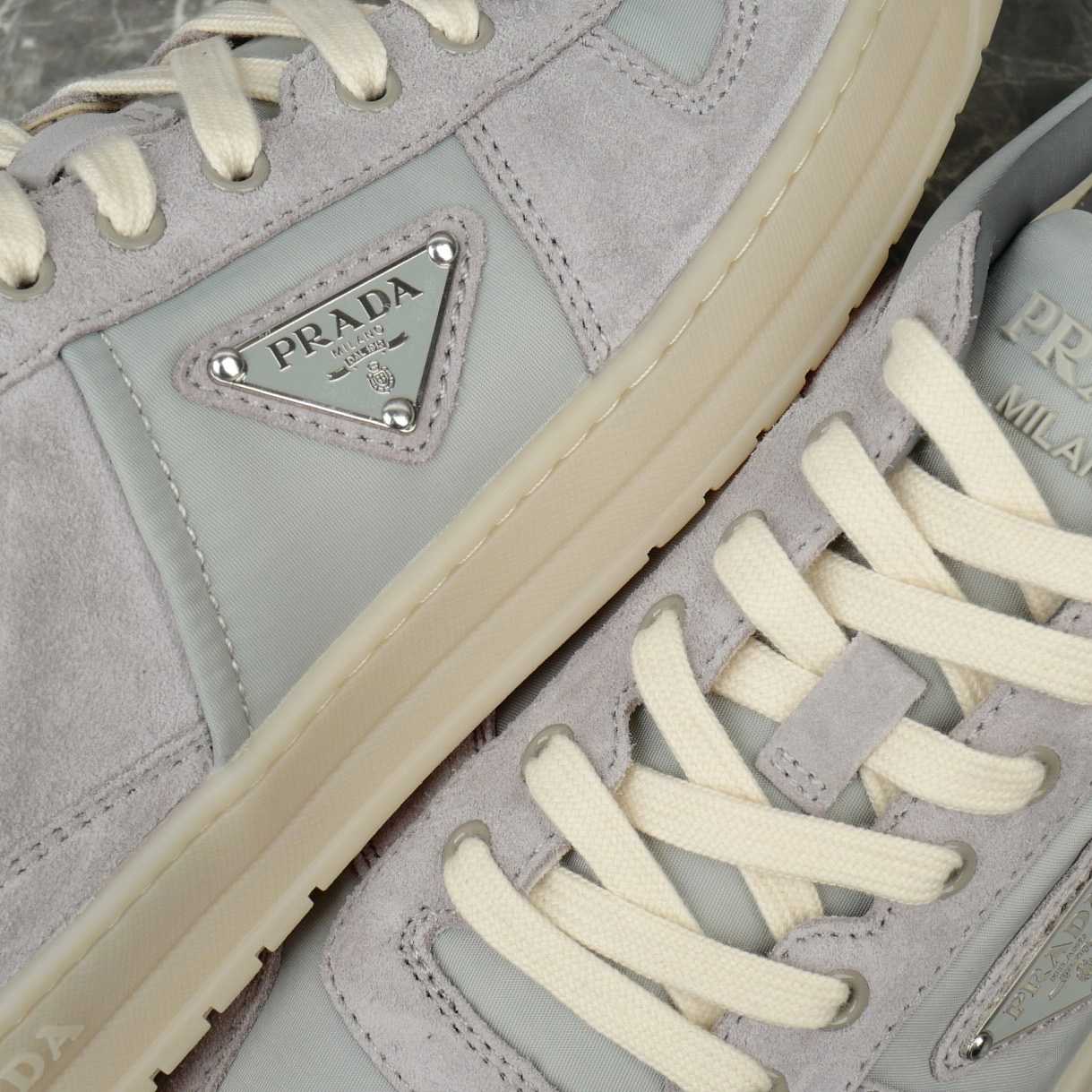Prada Downtown Re-Nylon And Suede Sneakers - DopestKickz