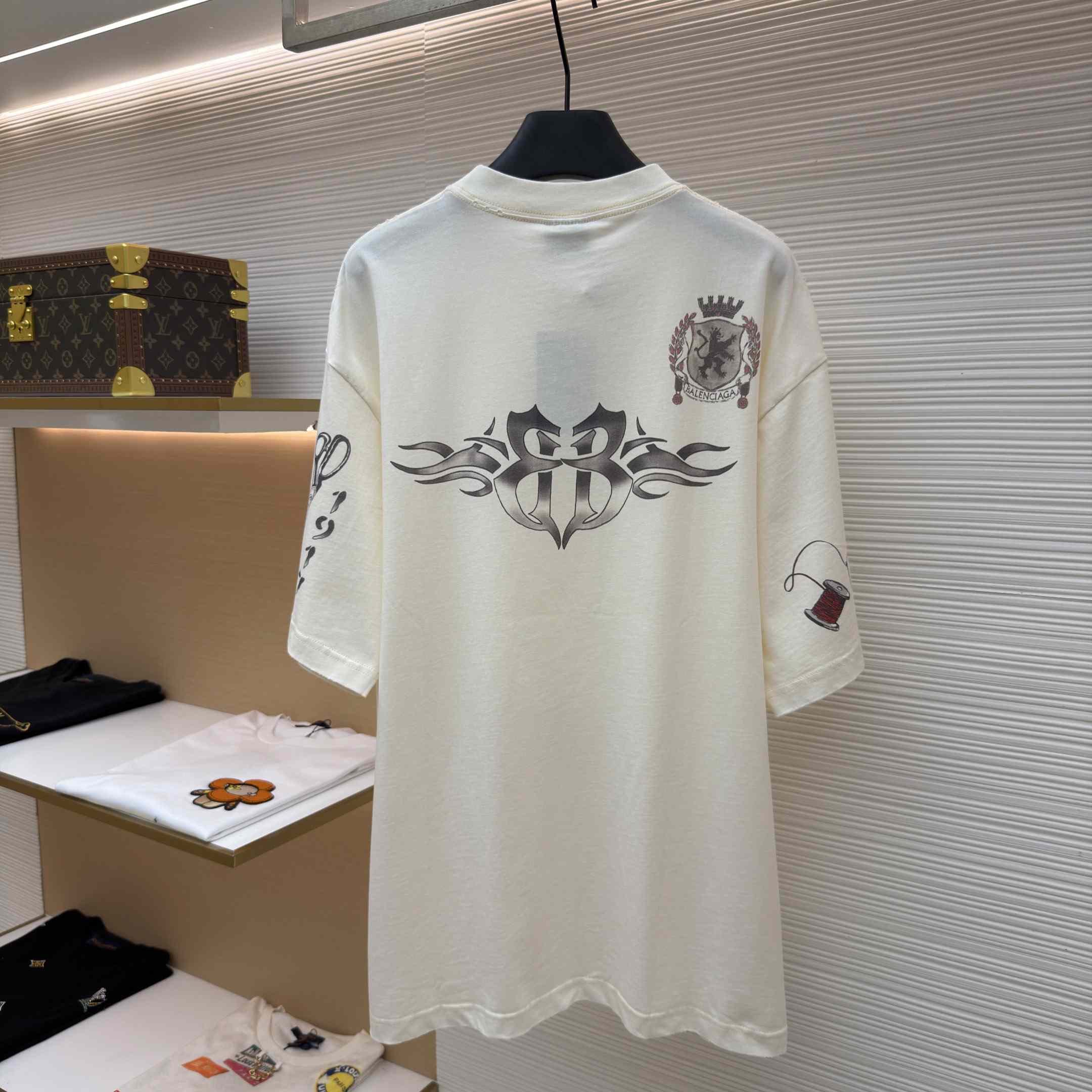 Balenciaga Tattoo Medium Fit T-shirt In Cream - DopestKickz