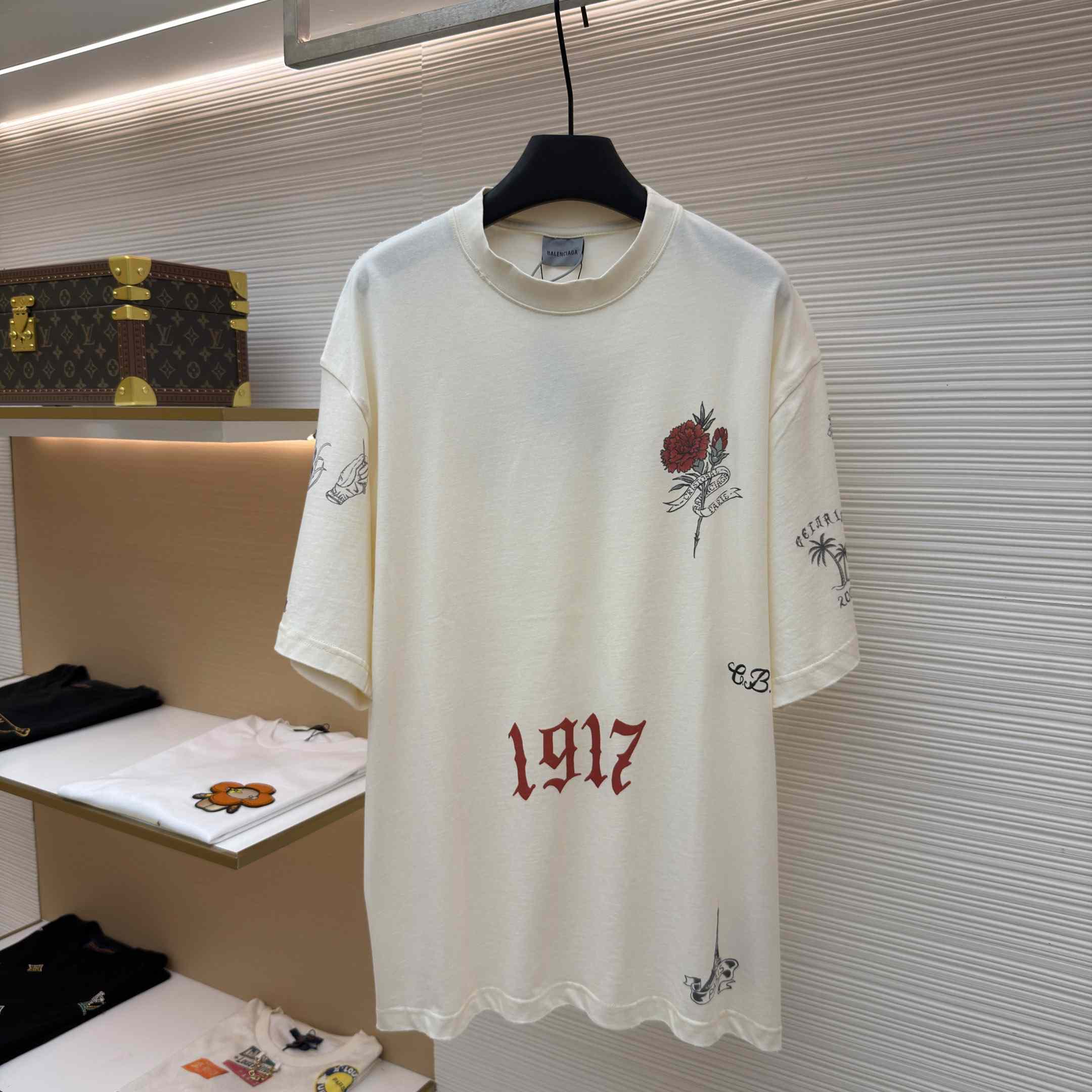 Balenciaga Tattoo Medium Fit T-shirt In Cream - DopestKickz