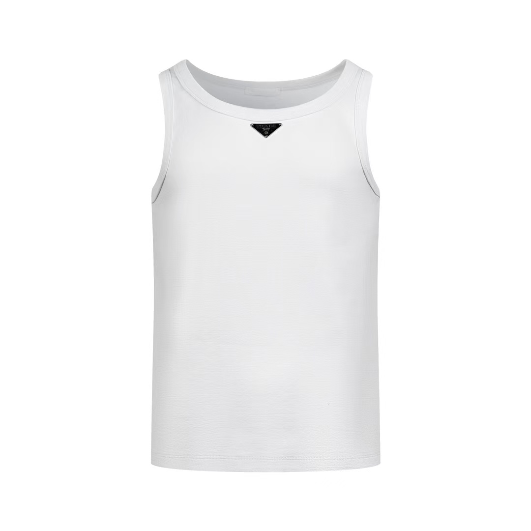 Prada Men's Black Logo Plaque Tank Top - DopestKickz
