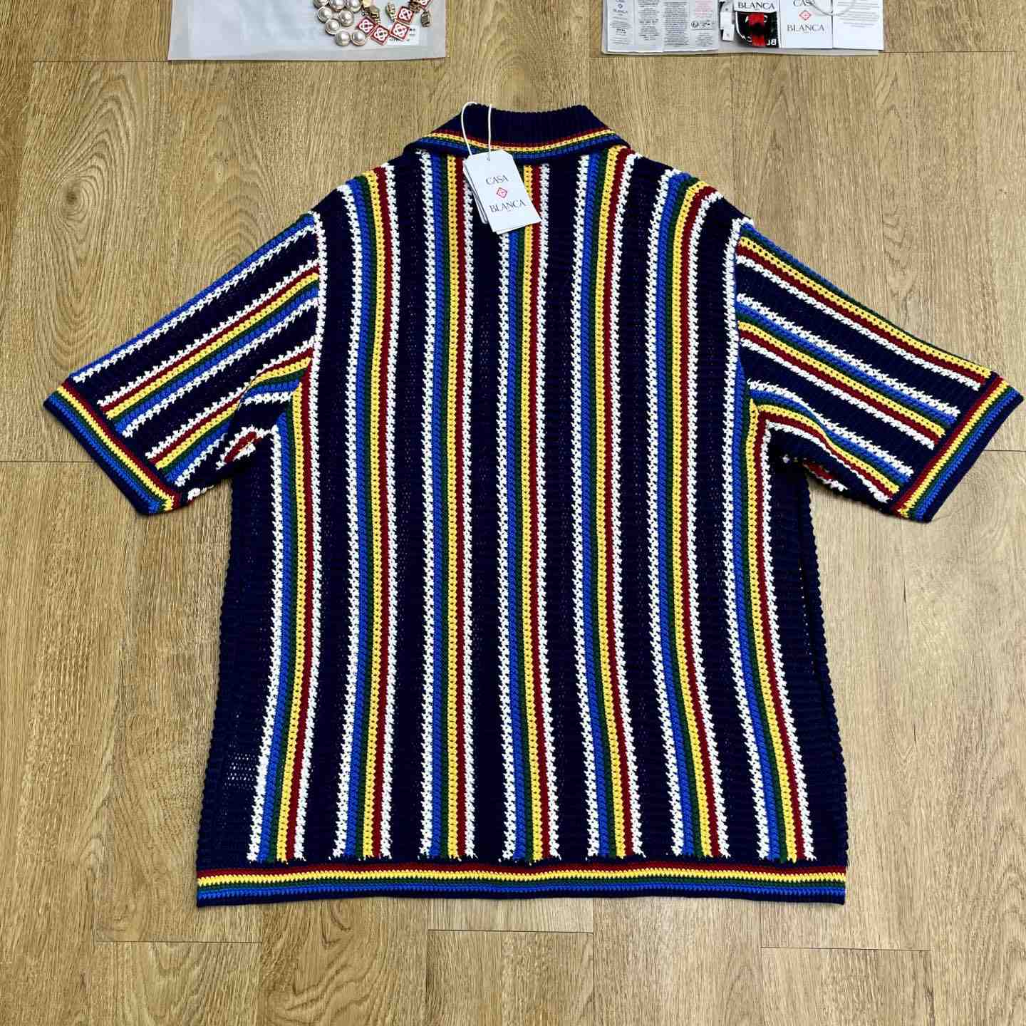 Casablanca Crochet Short Sleeve Stripe Shirt Z6023 - DopestKickz