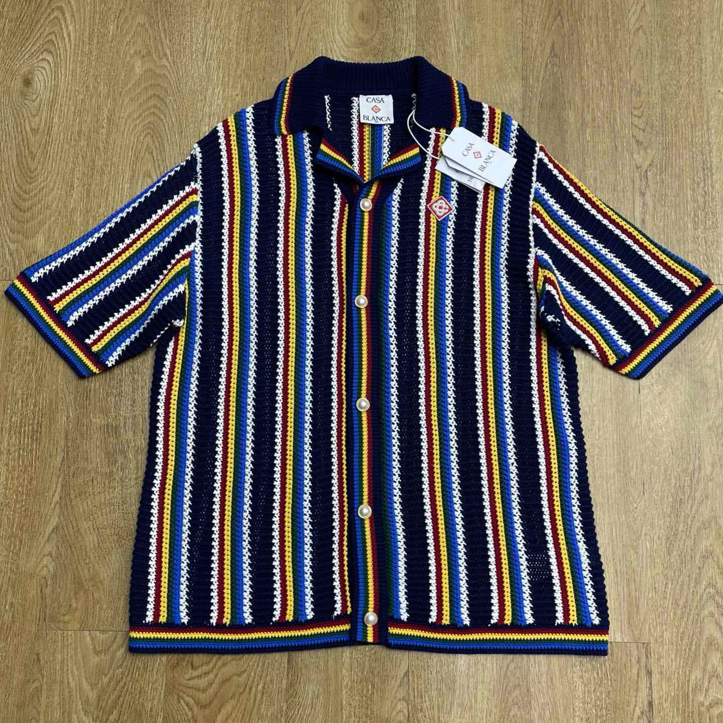 Casablanca Crochet Short Sleeve Stripe Shirt Z6023 - DopestKickz