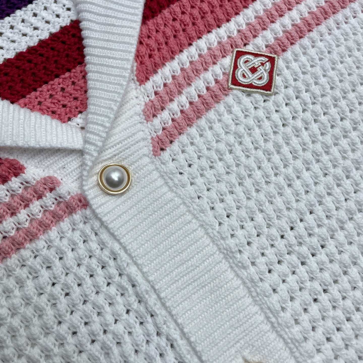 Casablanca White & Pink Stripe Short Sleeve Crochet Shirt D0202 - DopestKickz