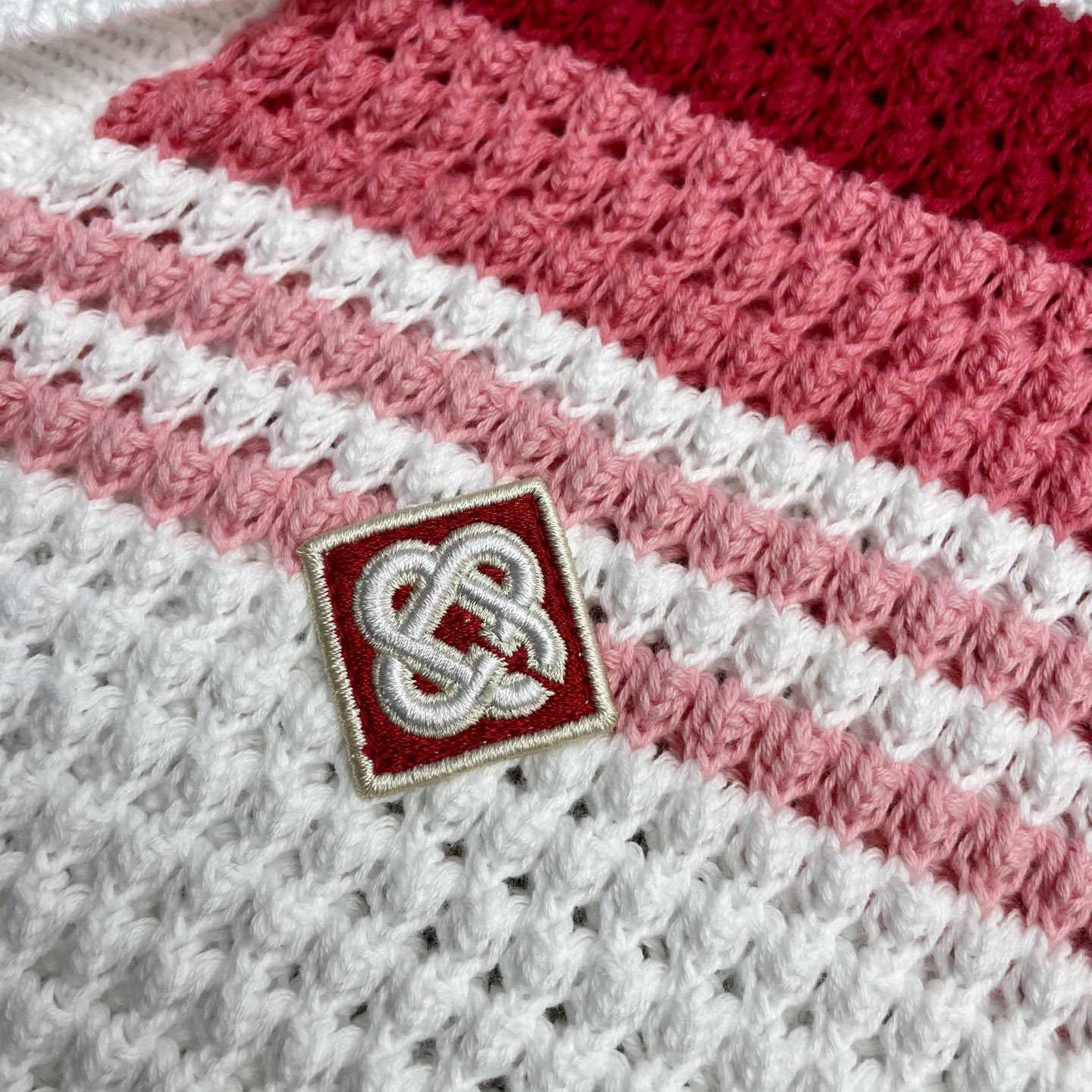 Casablanca White & Pink Stripe Short Sleeve Crochet Shirt D0202 - DopestKickz
