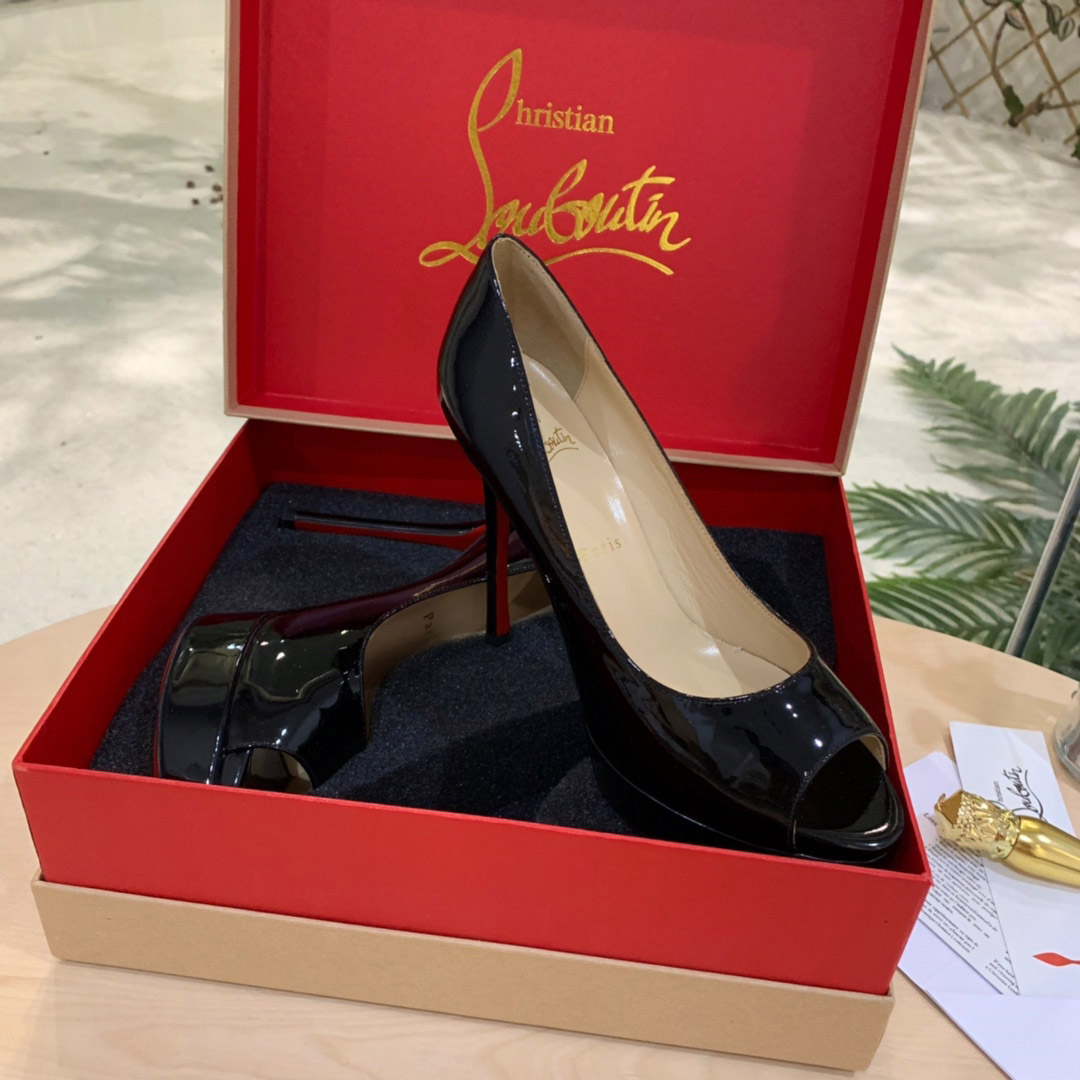 Christian Louboutin Fetish Peep Black Patent Platform Sandal Heel Pump - DopestKickz