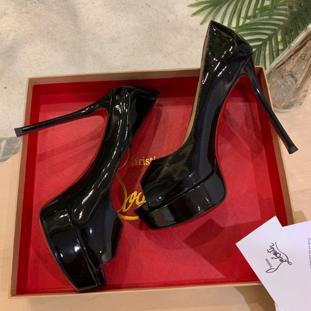Christian Louboutin Fetish Peep Black Patent Platform Sandal Heel Pump - DopestKickz