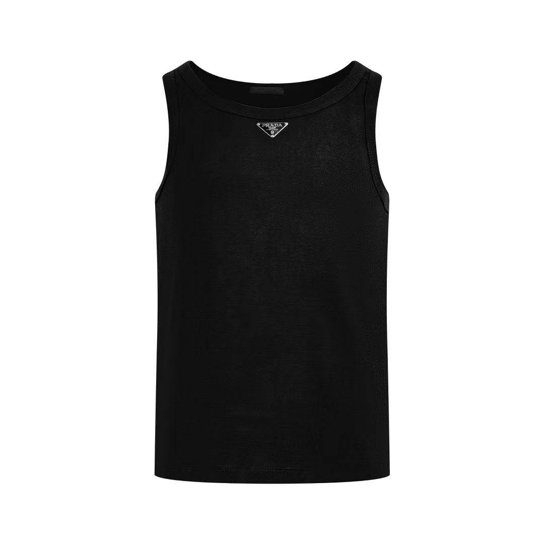 Prada Men's Black Logo Plaque Tank Top - DopestKickz
