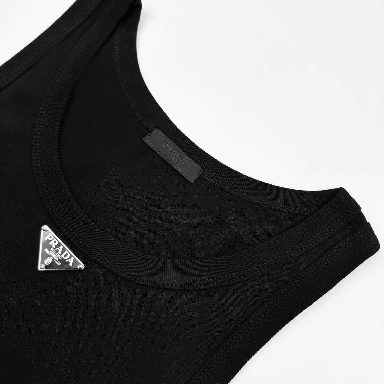 Prada Men's Black Logo Plaque Tank Top - DopestKickz
