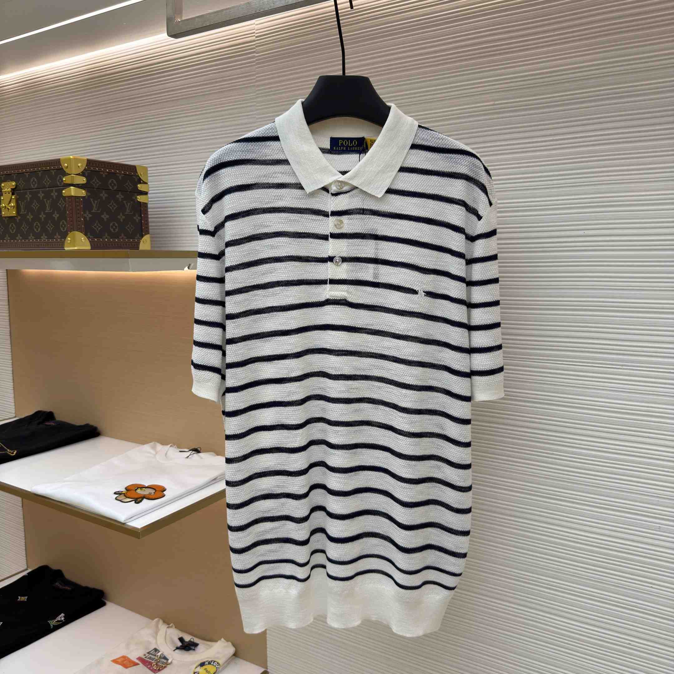 Ralph Lauren Striped Cotton-Linen Polo Sweater - DopestKickz