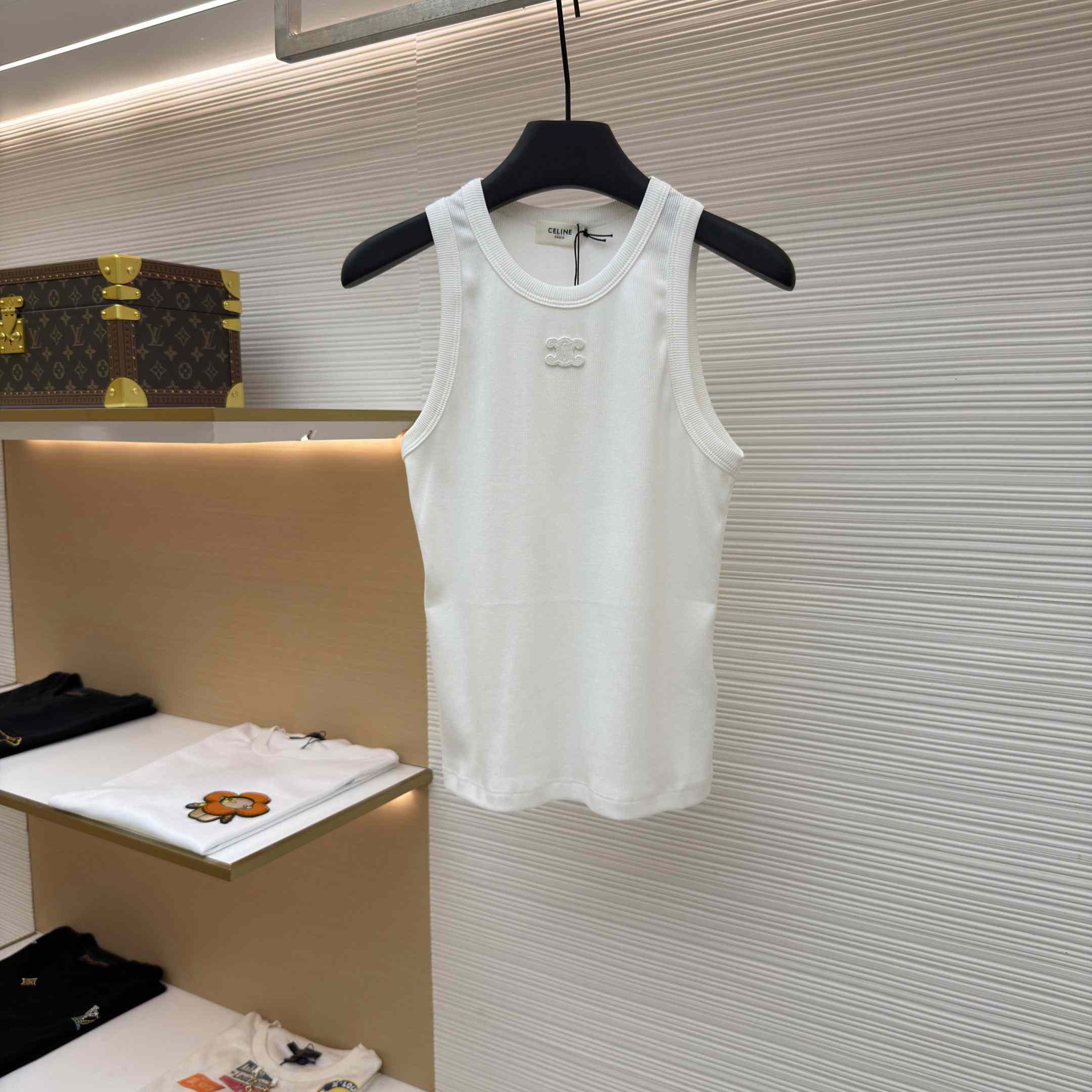 Celine Triomphe Tank Top In Ribbed Cotton - DopestKickz