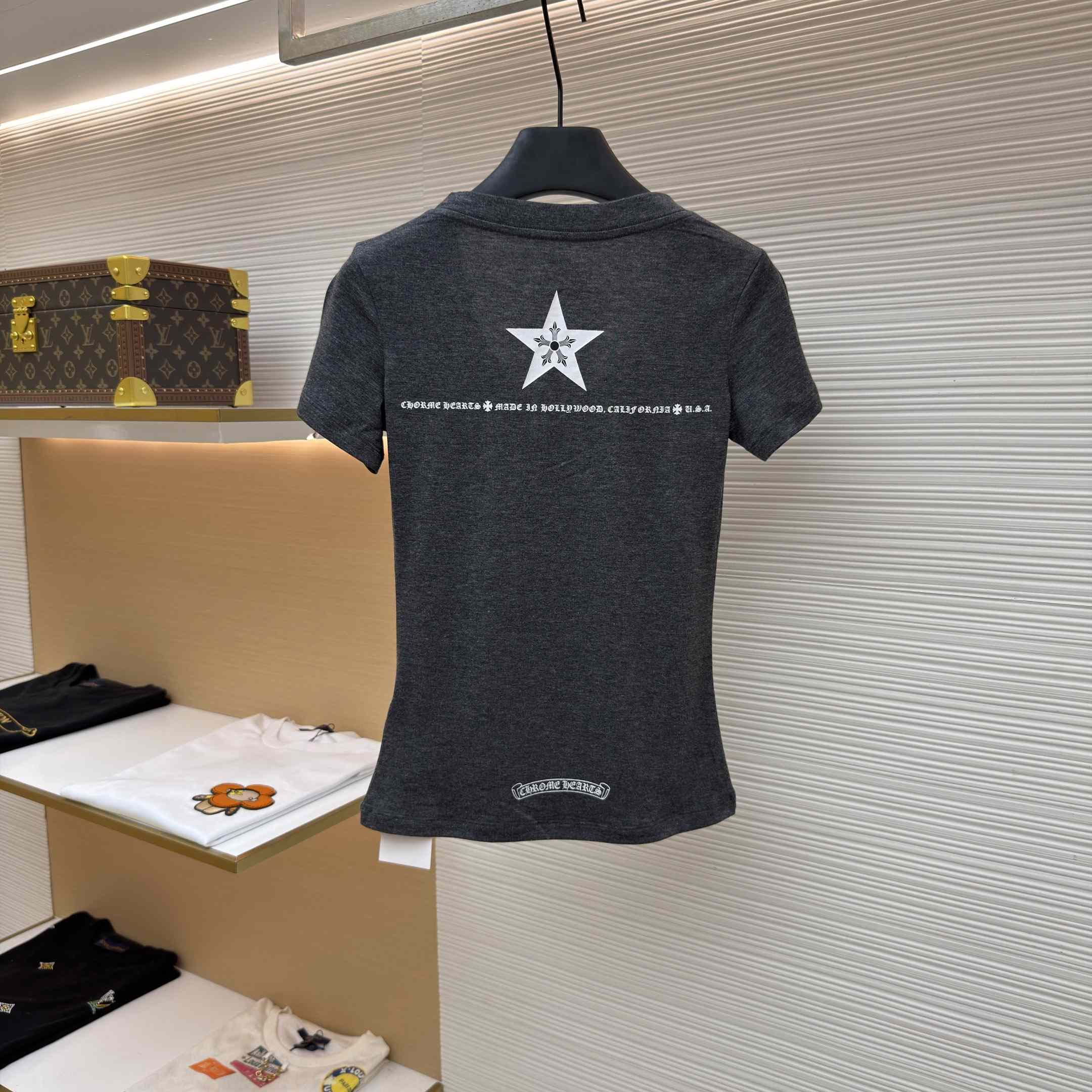 Chrome Hearts Multi-Star V-Neck T-Shirt - Grey  - DopestKickz