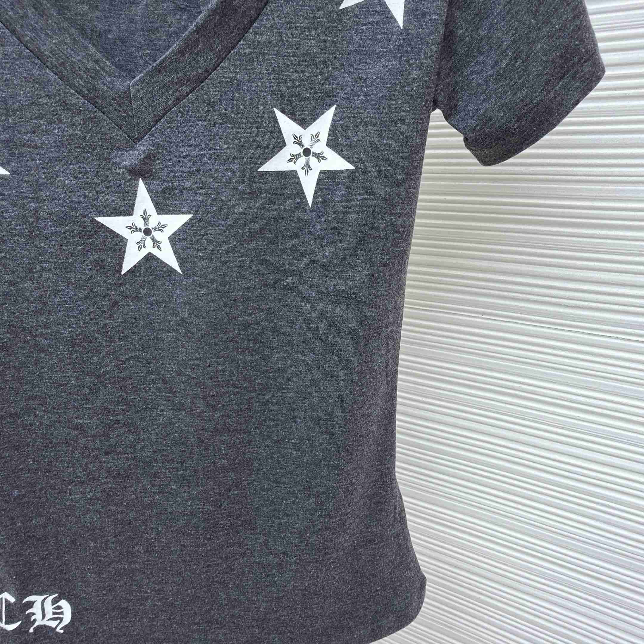 Chrome Hearts Multi-Star V-Neck T-Shirt - Grey  - DopestKickz