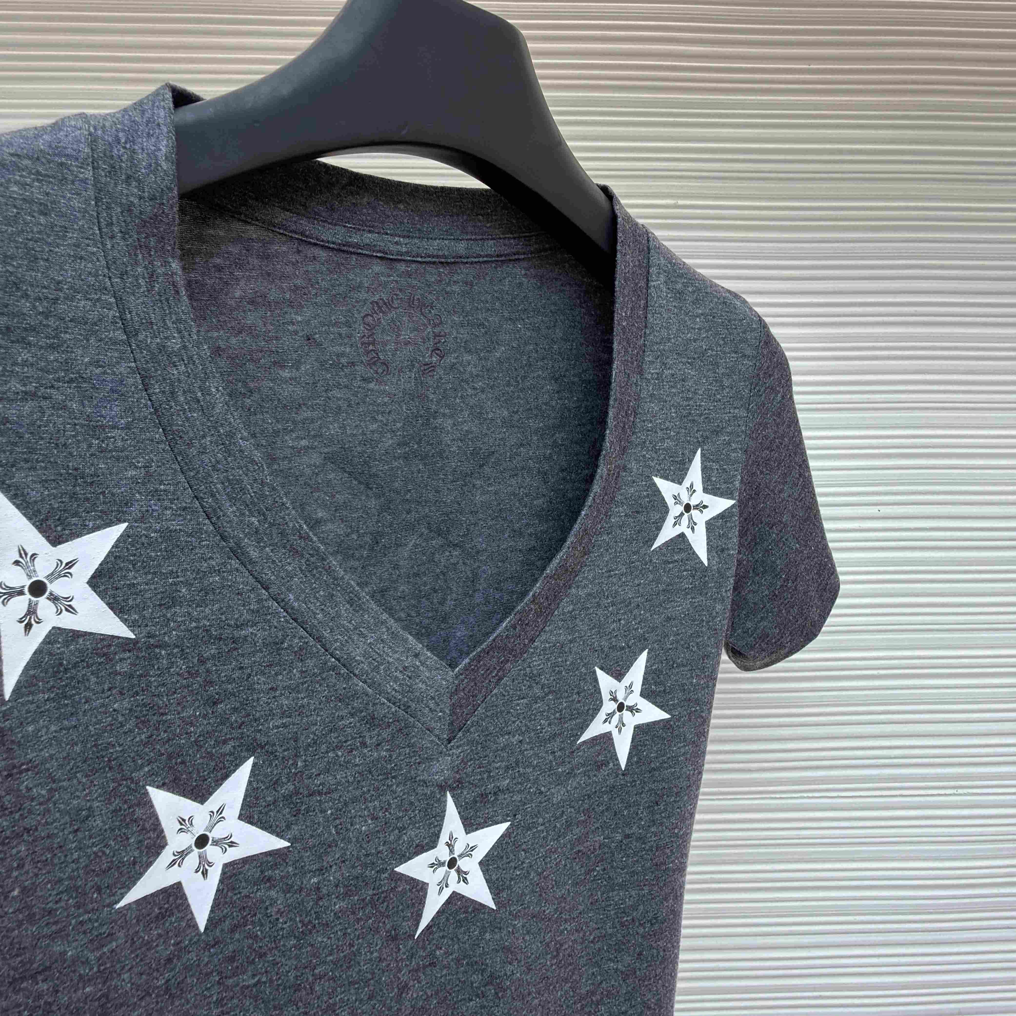 Chrome Hearts Multi-Star V-Neck T-Shirt - Grey  - DopestKickz