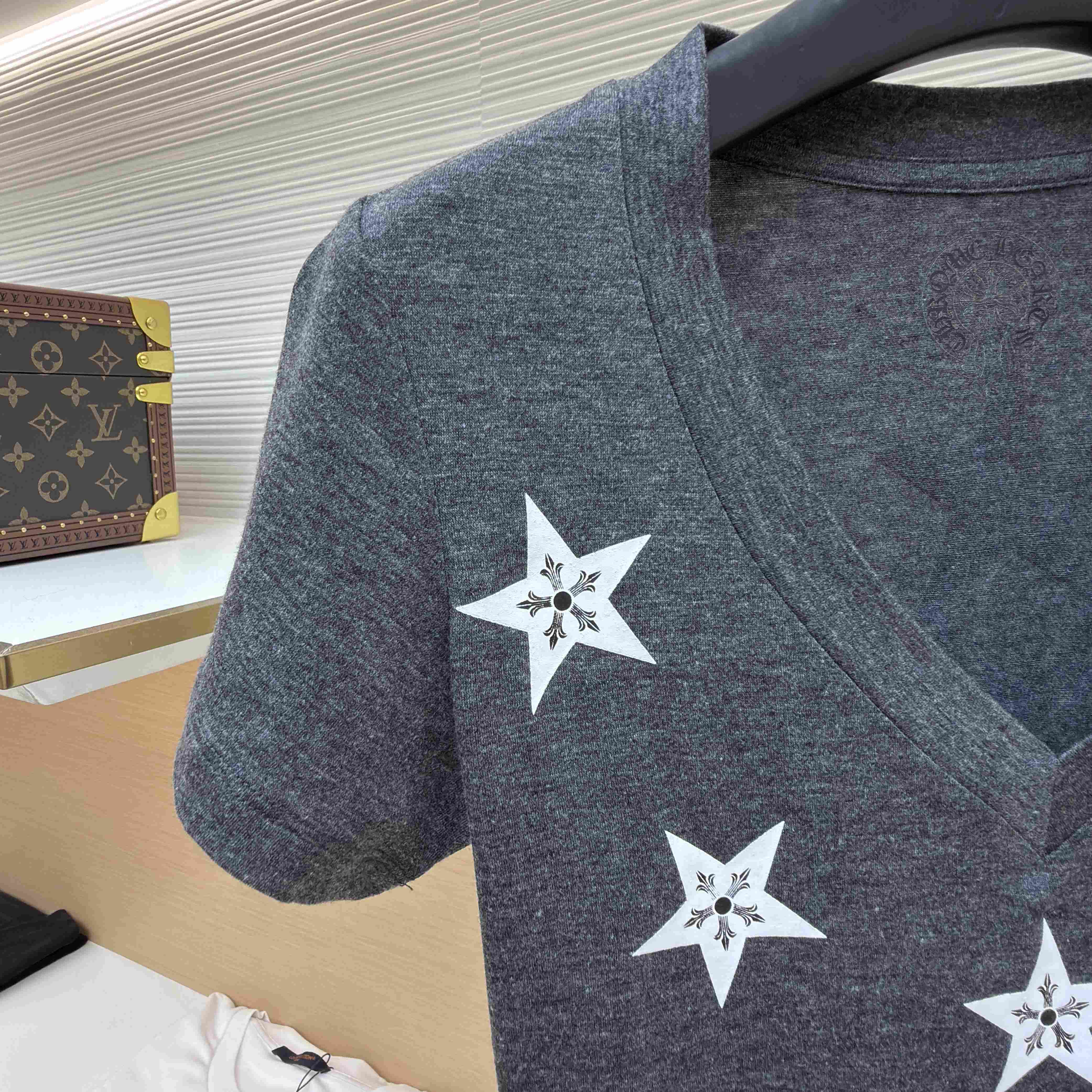 Chrome Hearts Multi-Star V-Neck T-Shirt - Grey  - DopestKickz
