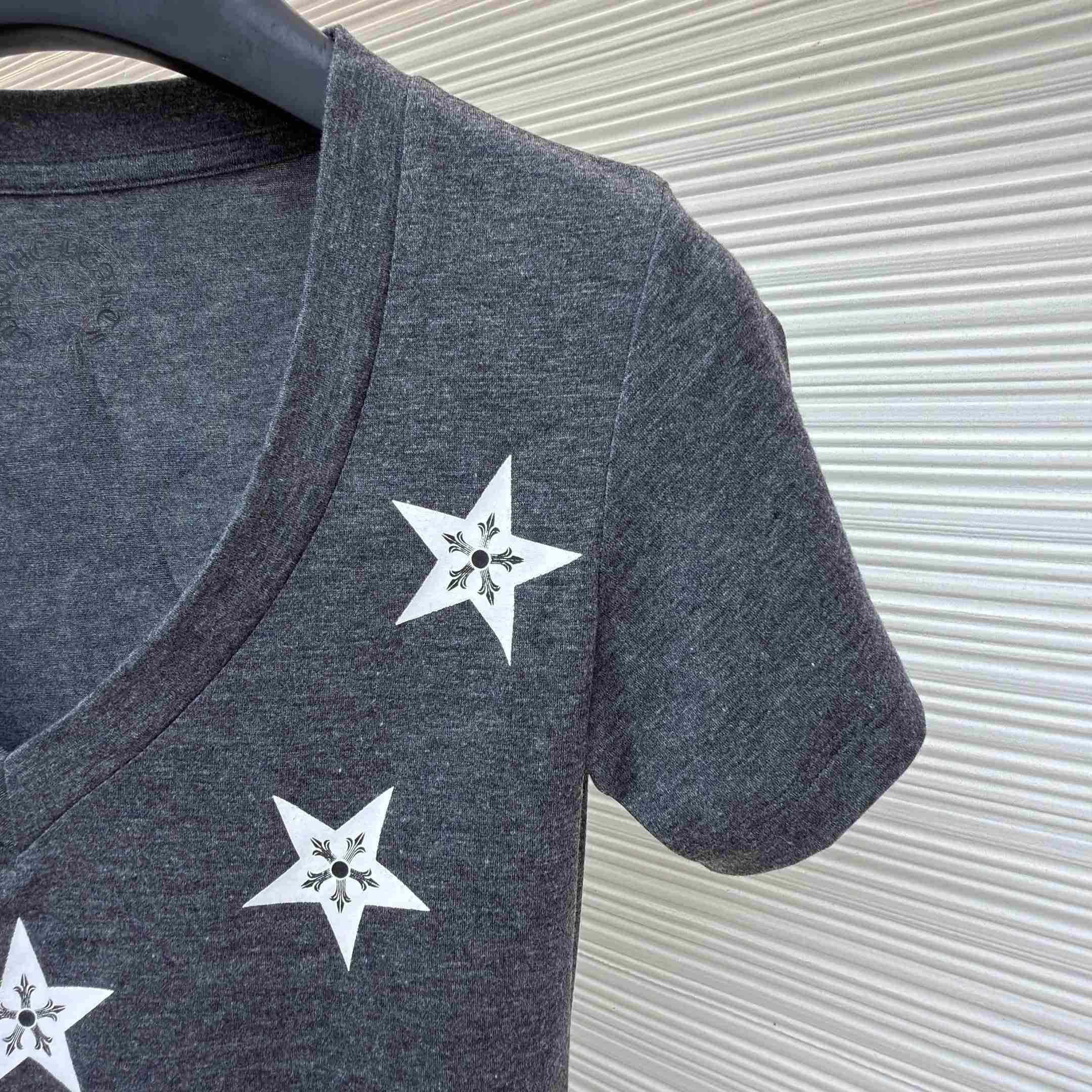 Chrome Hearts Multi-Star V-Neck T-Shirt - Grey  - DopestKickz