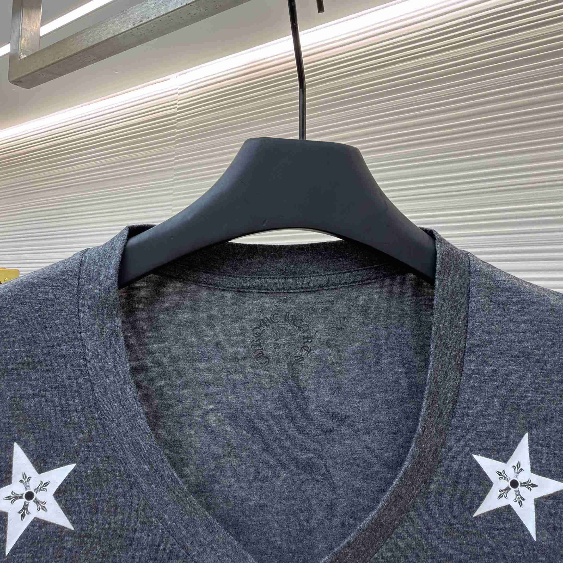 Chrome Hearts Multi-Star V-Neck T-Shirt - Grey  - DopestKickz