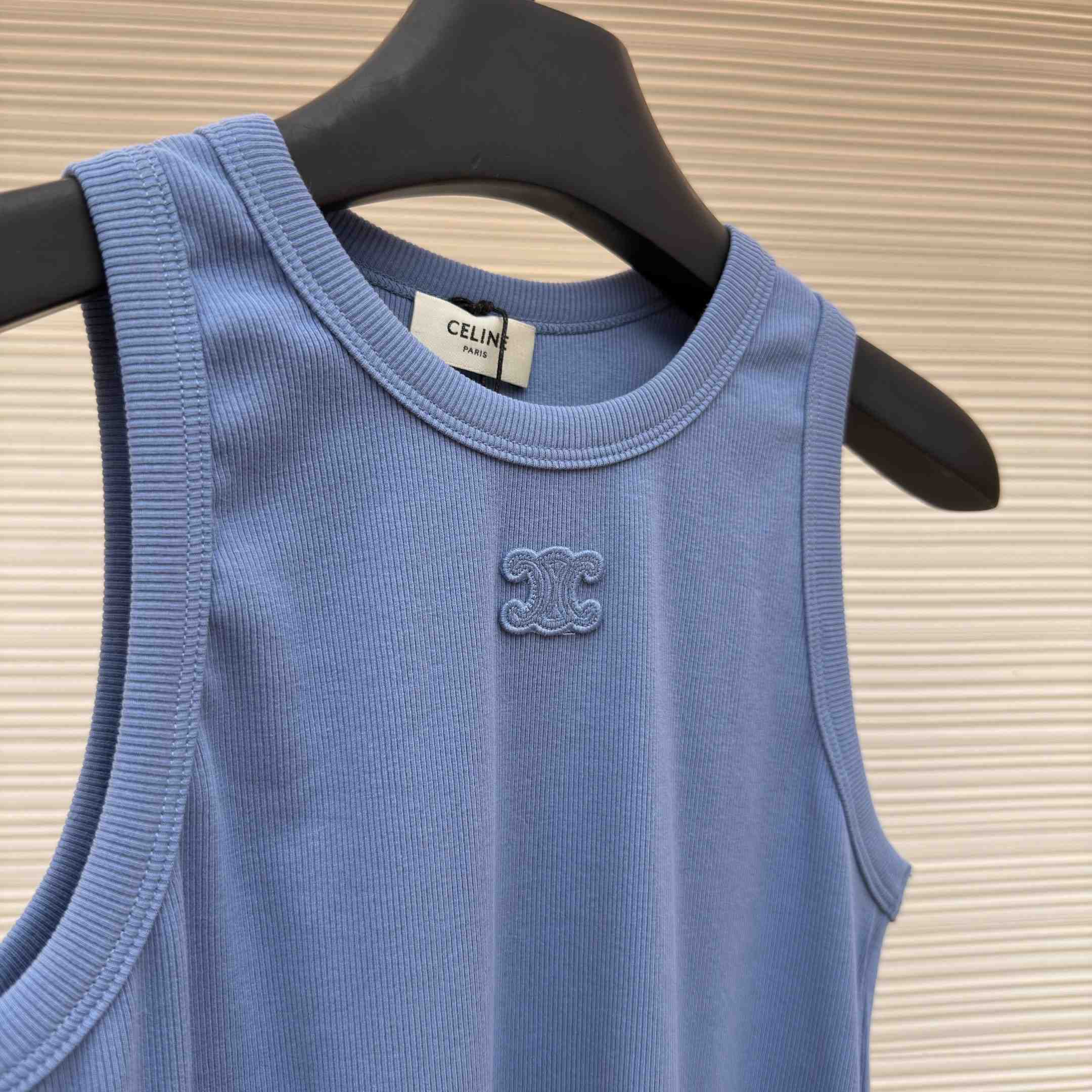 Celine Triomphe Tank Top In Ribbed Cotton - DopestKickz