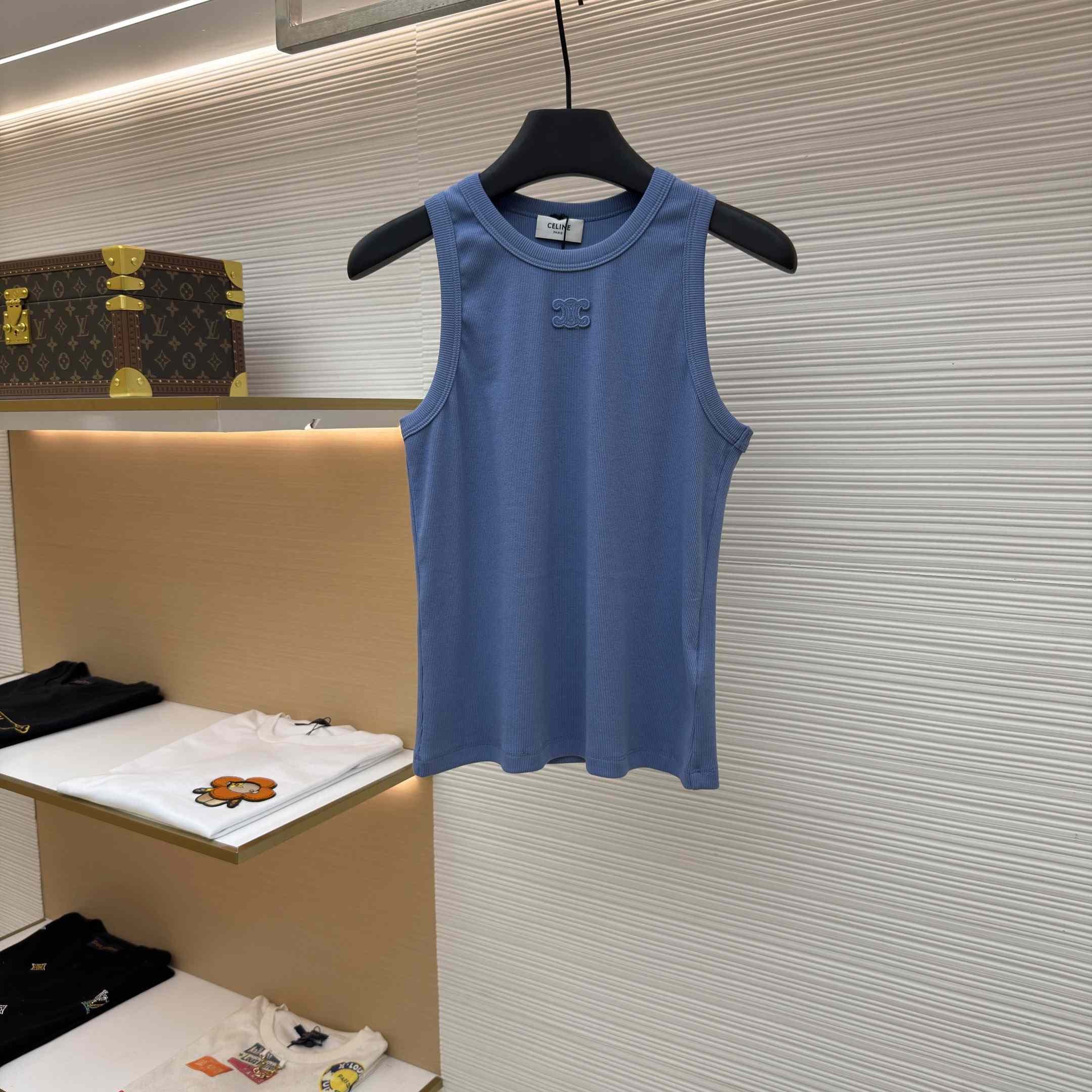 Celine Triomphe Tank Top In Ribbed Cotton - DopestKickz