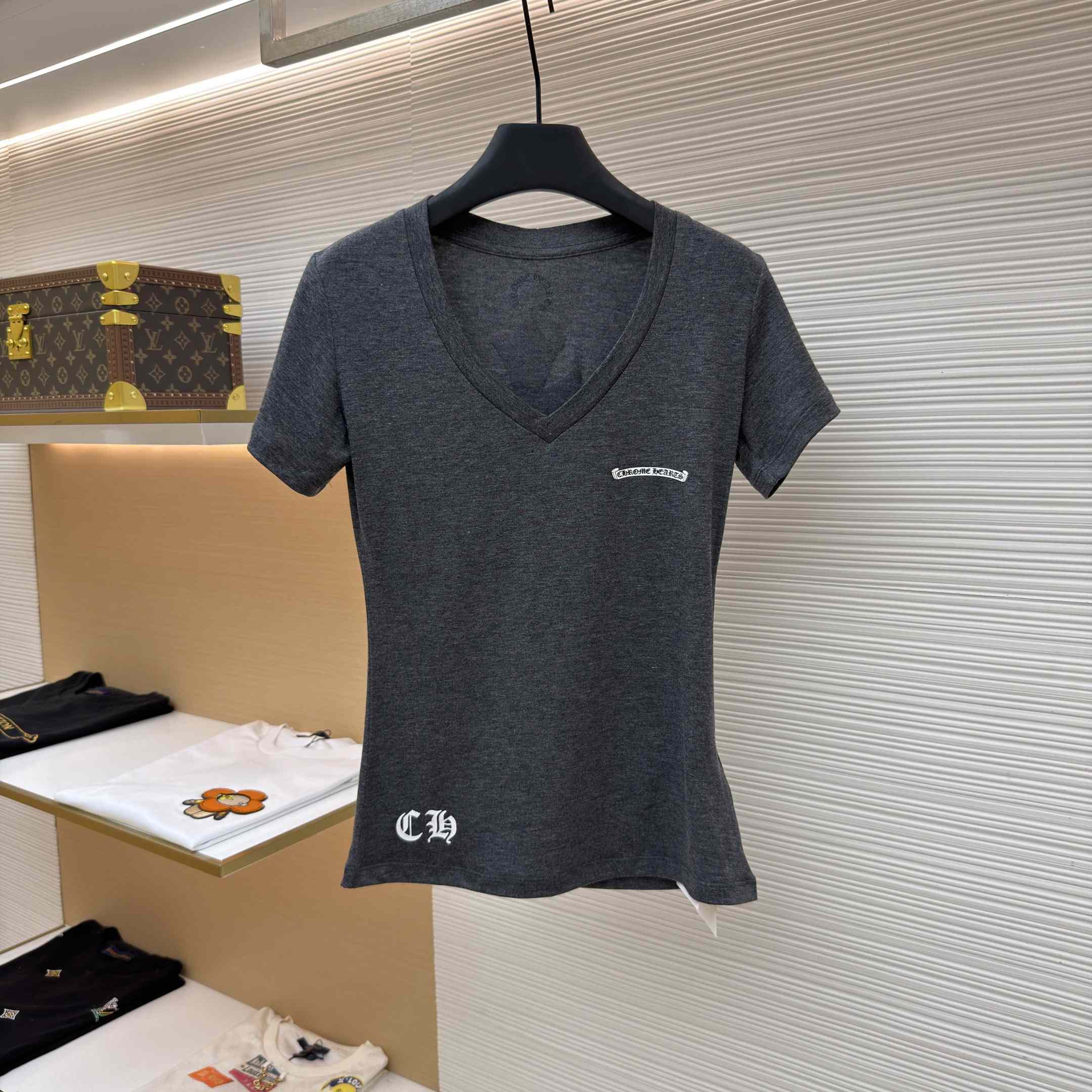 Chrome Hearts V Neck Cemetery Cross T-Shirt - DopestKickz