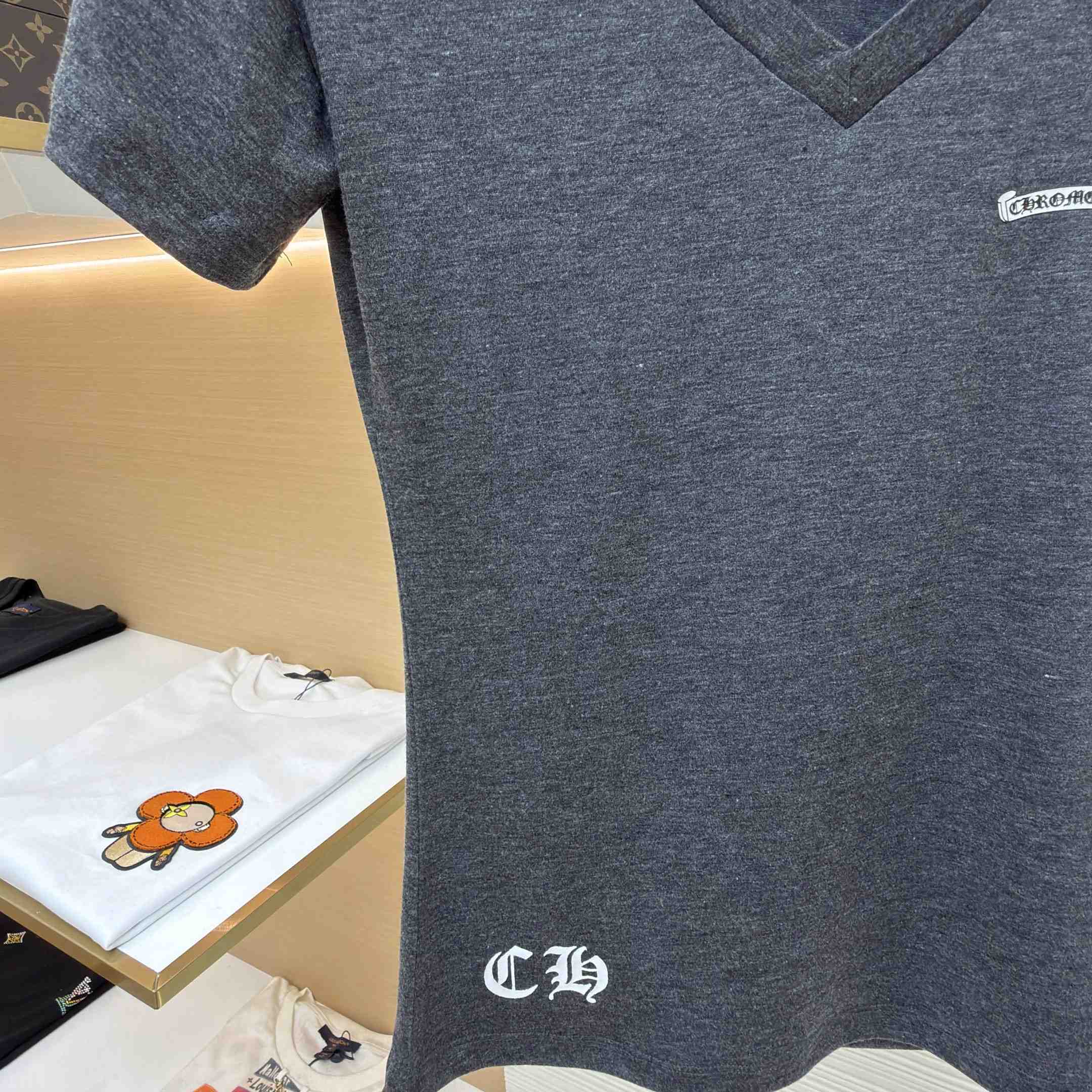 Chrome Hearts V Neck Cemetery Cross T-Shirt - DopestKickz