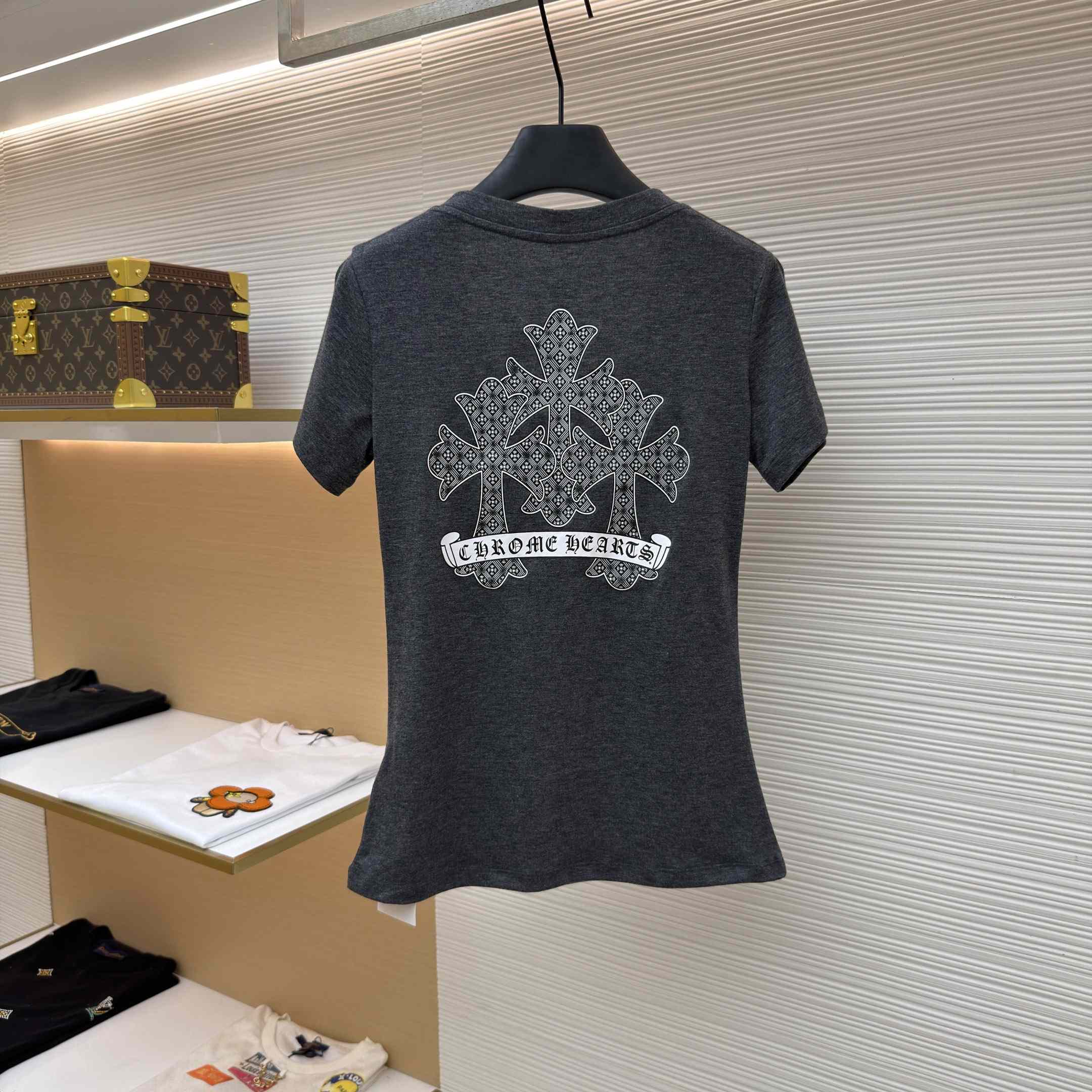 Chrome Hearts V Neck Cemetery Cross T-Shirt - DopestKickz