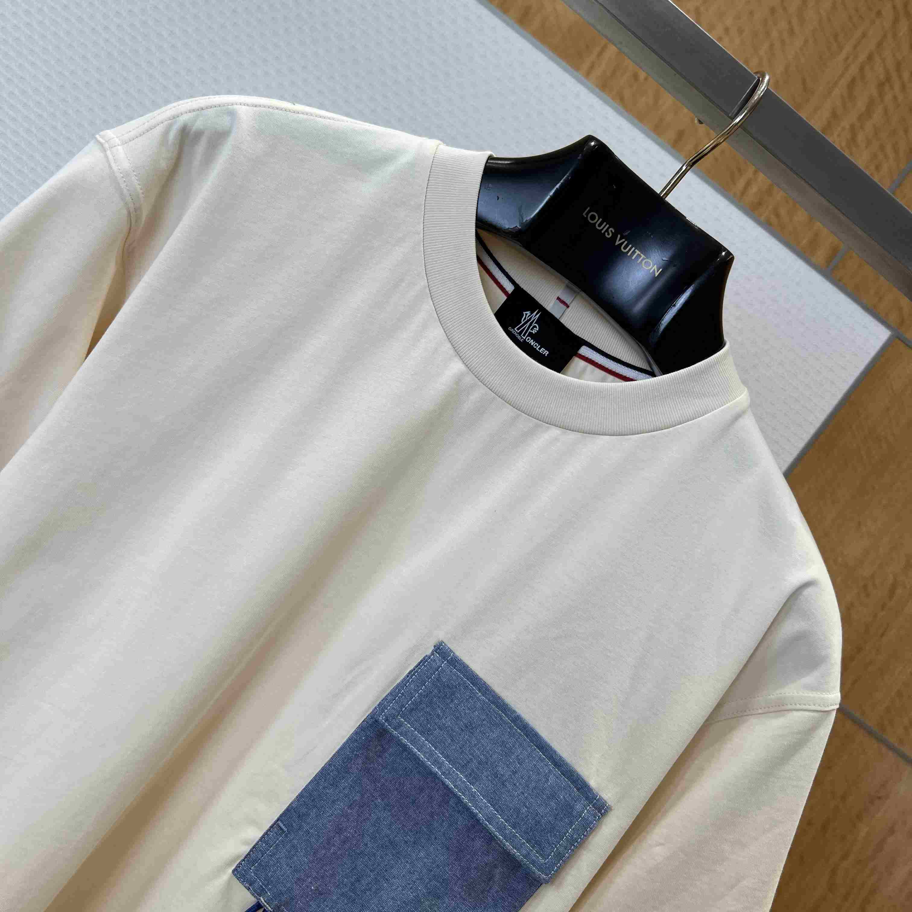Moncler Cotton Blend T-Shirt with Denim Pocket - DopestKickz