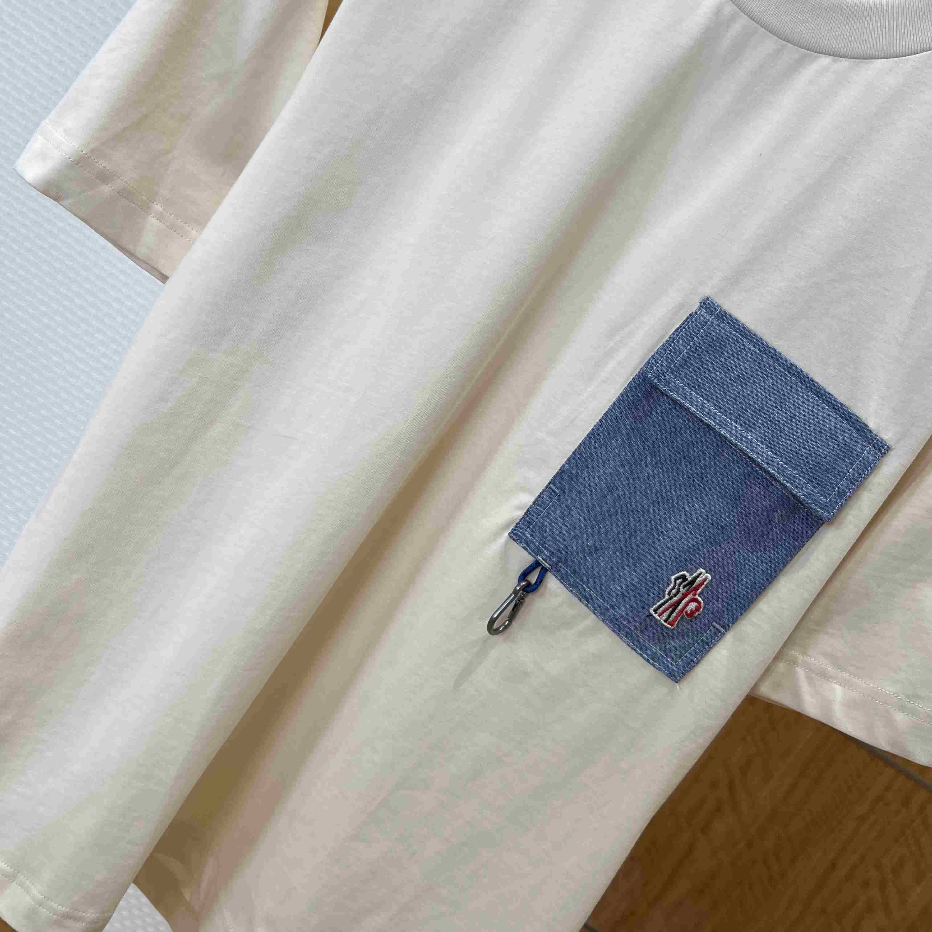 Moncler Cotton Blend T-Shirt with Denim Pocket - DopestKickz