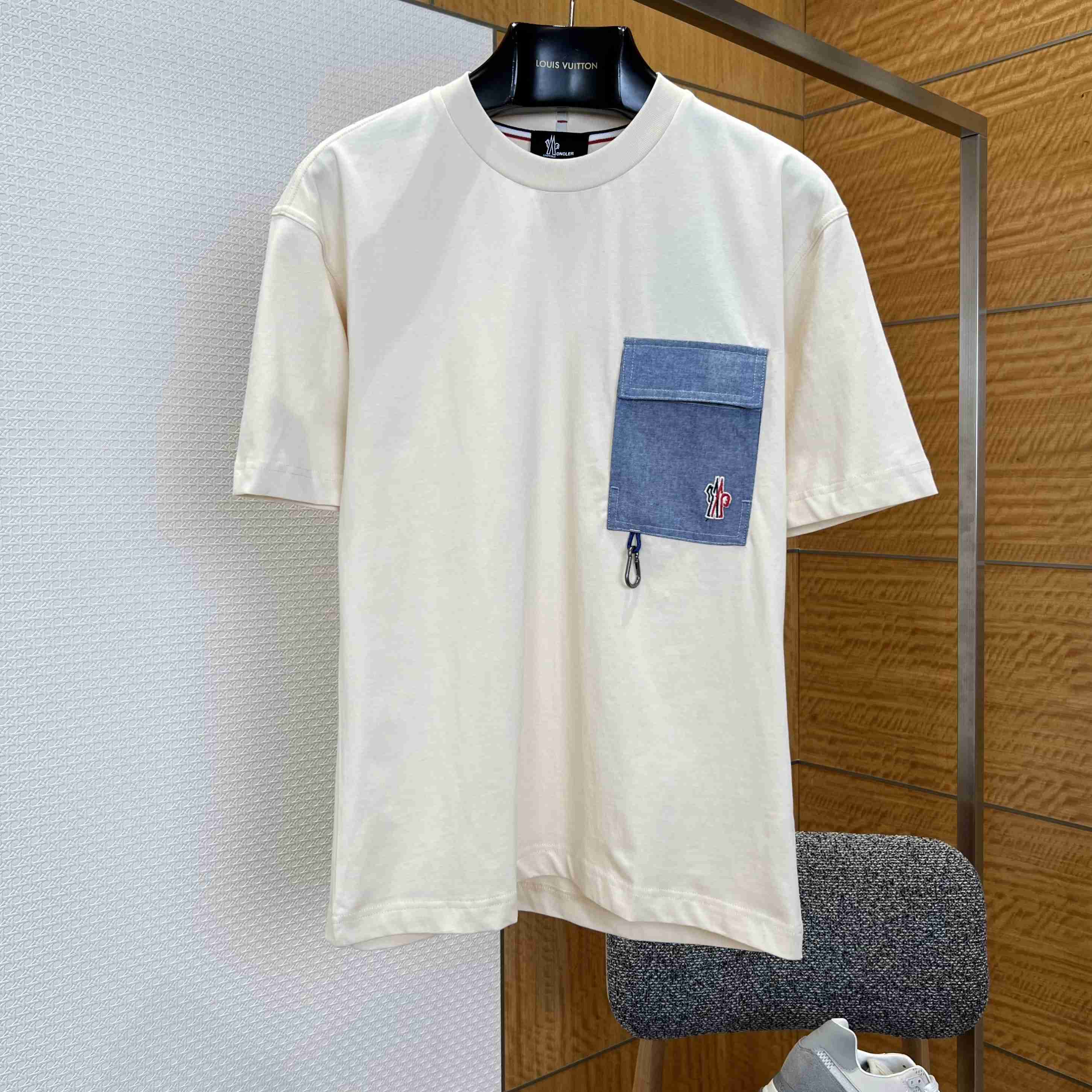 Moncler Cotton Blend T-Shirt with Denim Pocket - DopestKickz