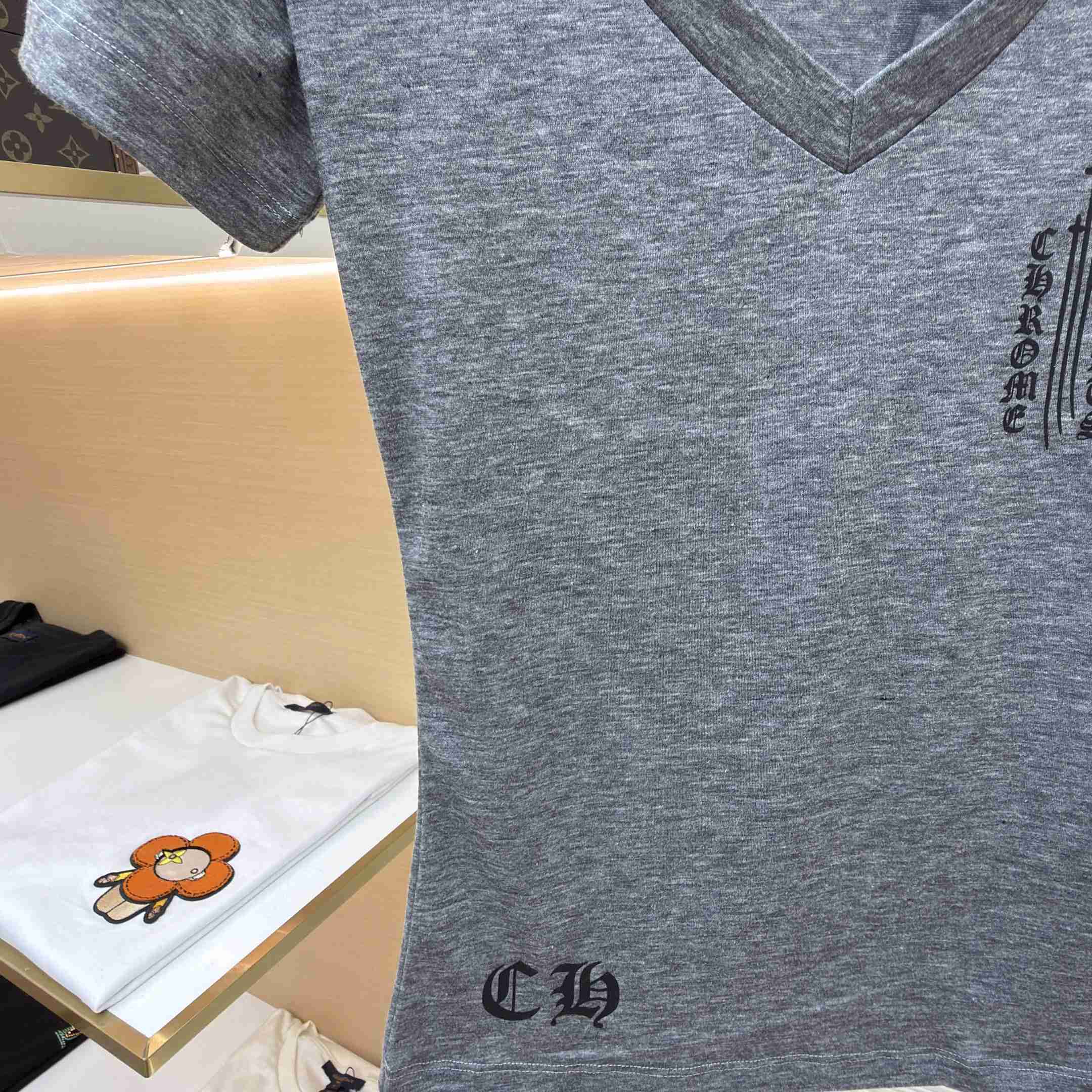 Chrome Hearts V Neck  T-Shirt 'Grey' - DopestKickz