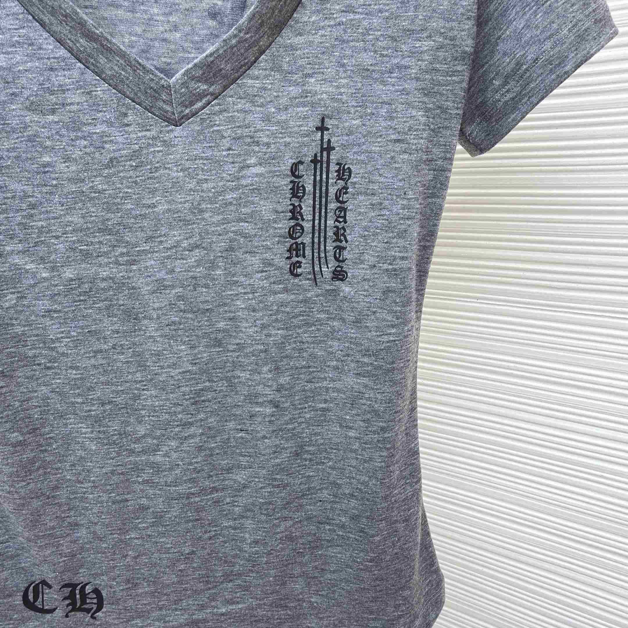 Chrome Hearts V Neck  T-Shirt 'Grey' - DopestKickz