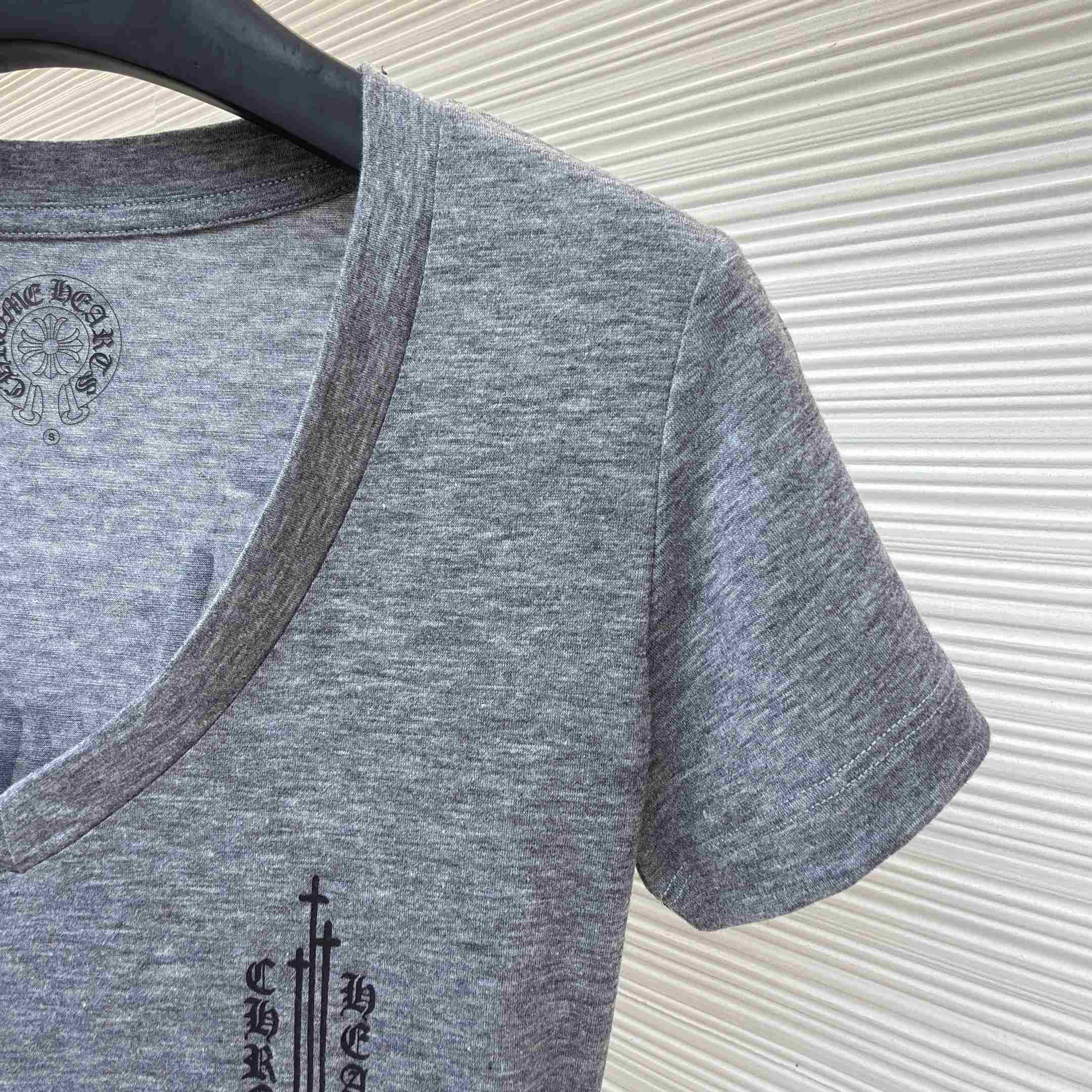 Chrome Hearts V Neck  T-Shirt 'Grey' - DopestKickz