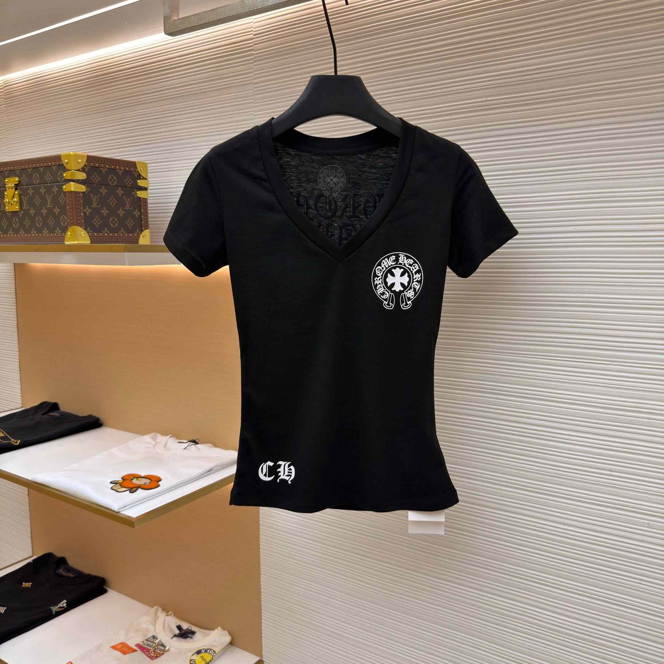 Chrome Hearts V-Neck T-Shirt 'Black' - DopestKickz