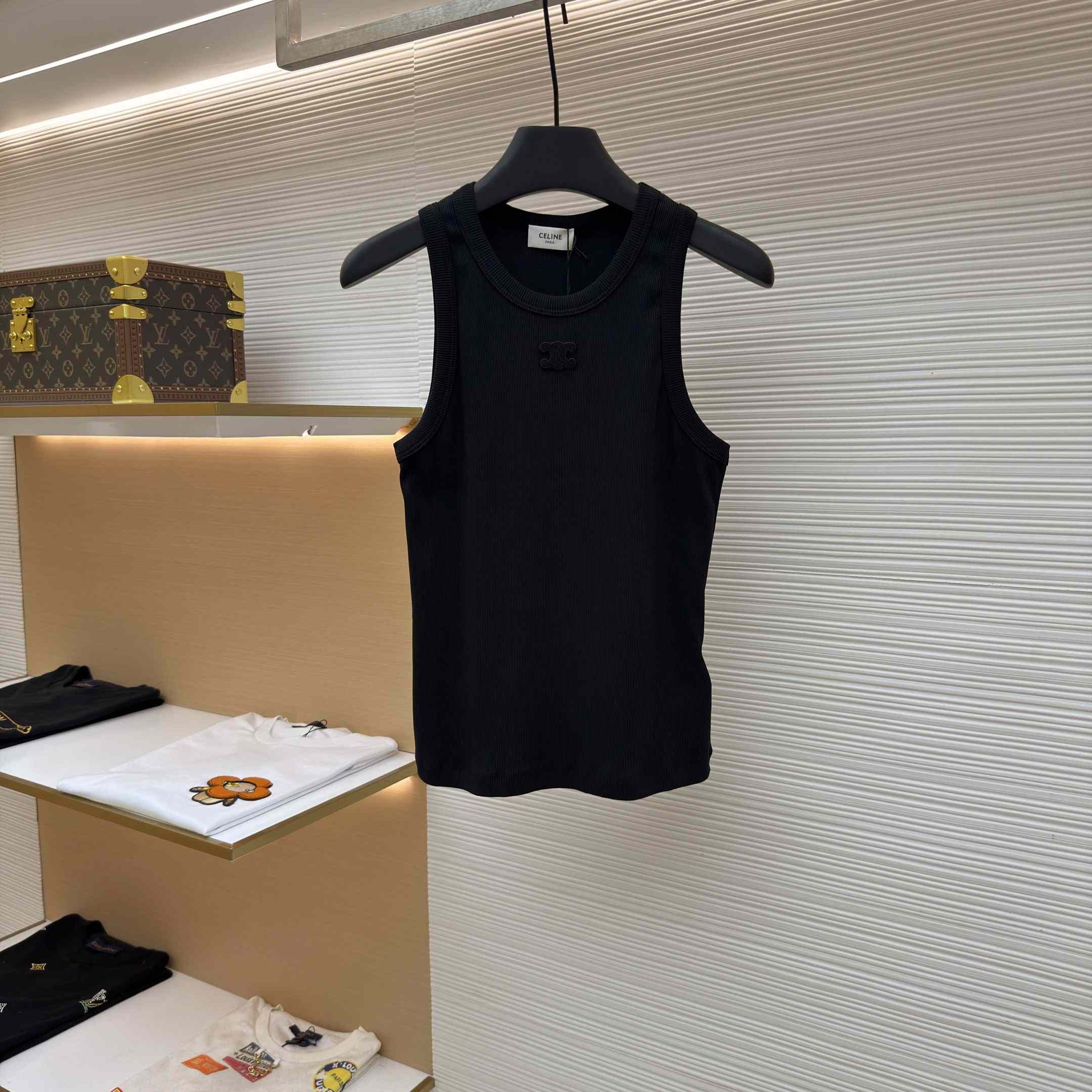 Celine Triomphe Tank Top In Ribbed Cotton - DopestKickz