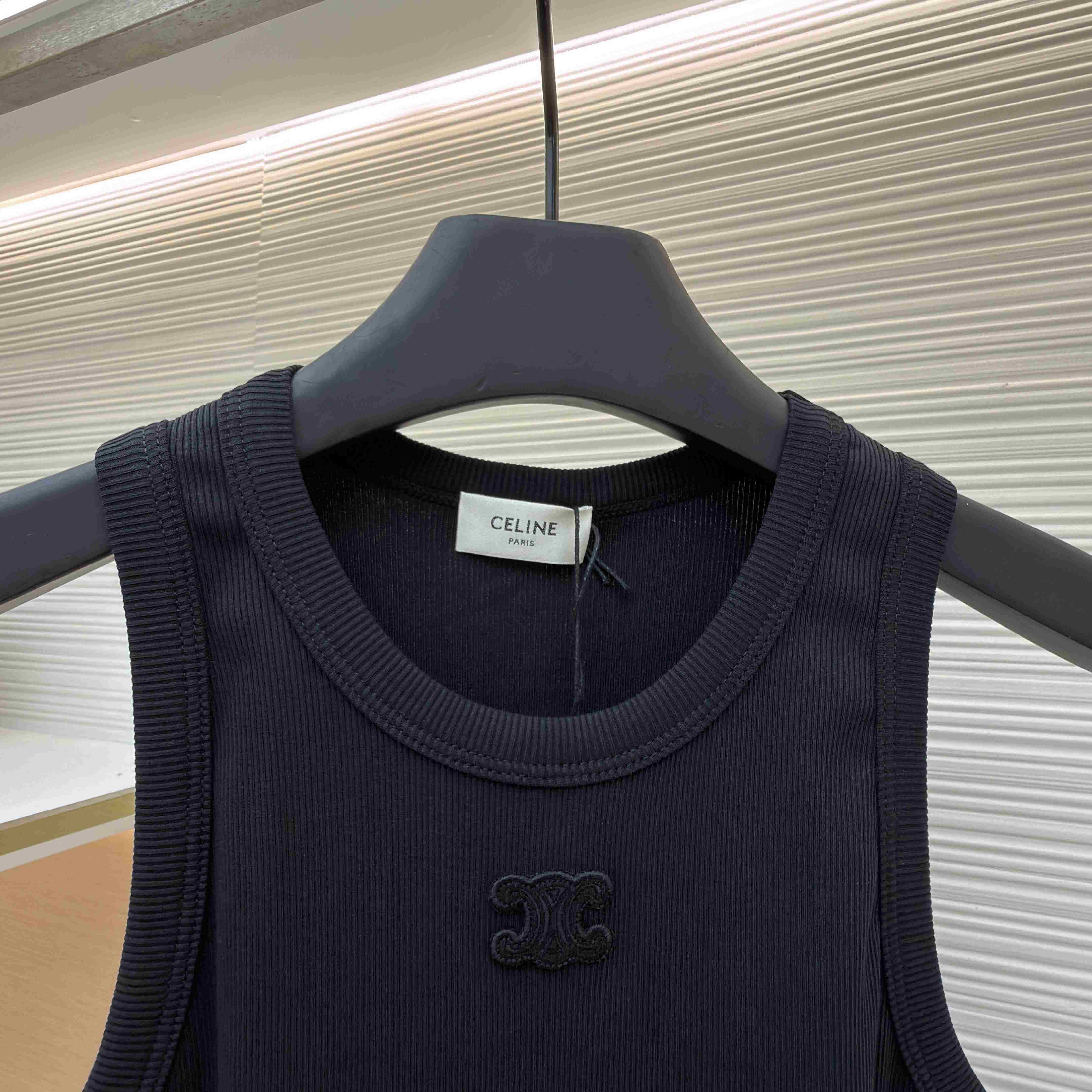Celine Triomphe Tank Top In Ribbed Cotton - DopestKickz
