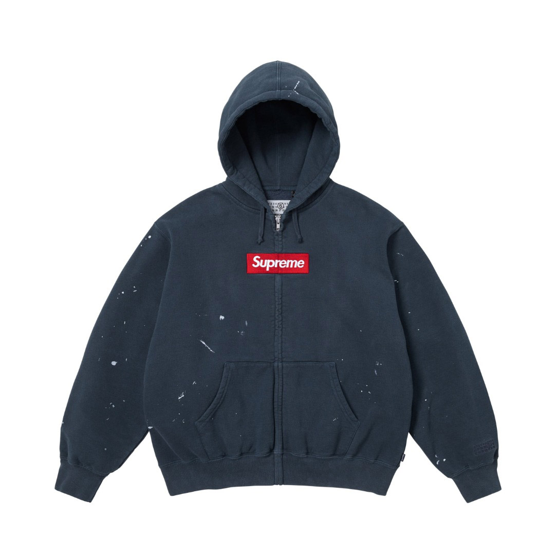 Supreme x MM6 Maison Margiela Box Logo Zip Up Hooded Sweatshirt 'Navy' - DopestKickz