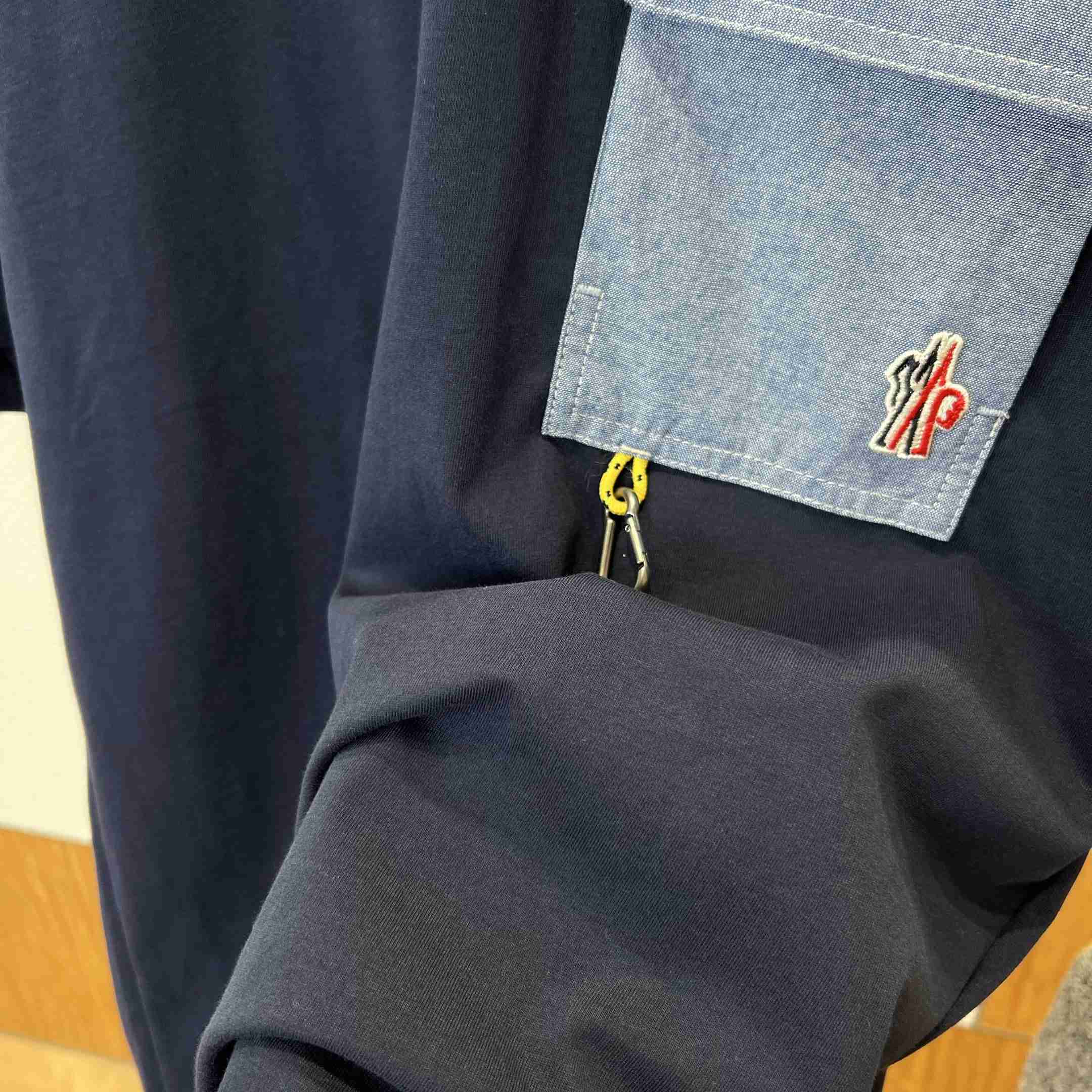 Moncler Cotton Blend T-Shirt with Denim Pocket - DopestKickz