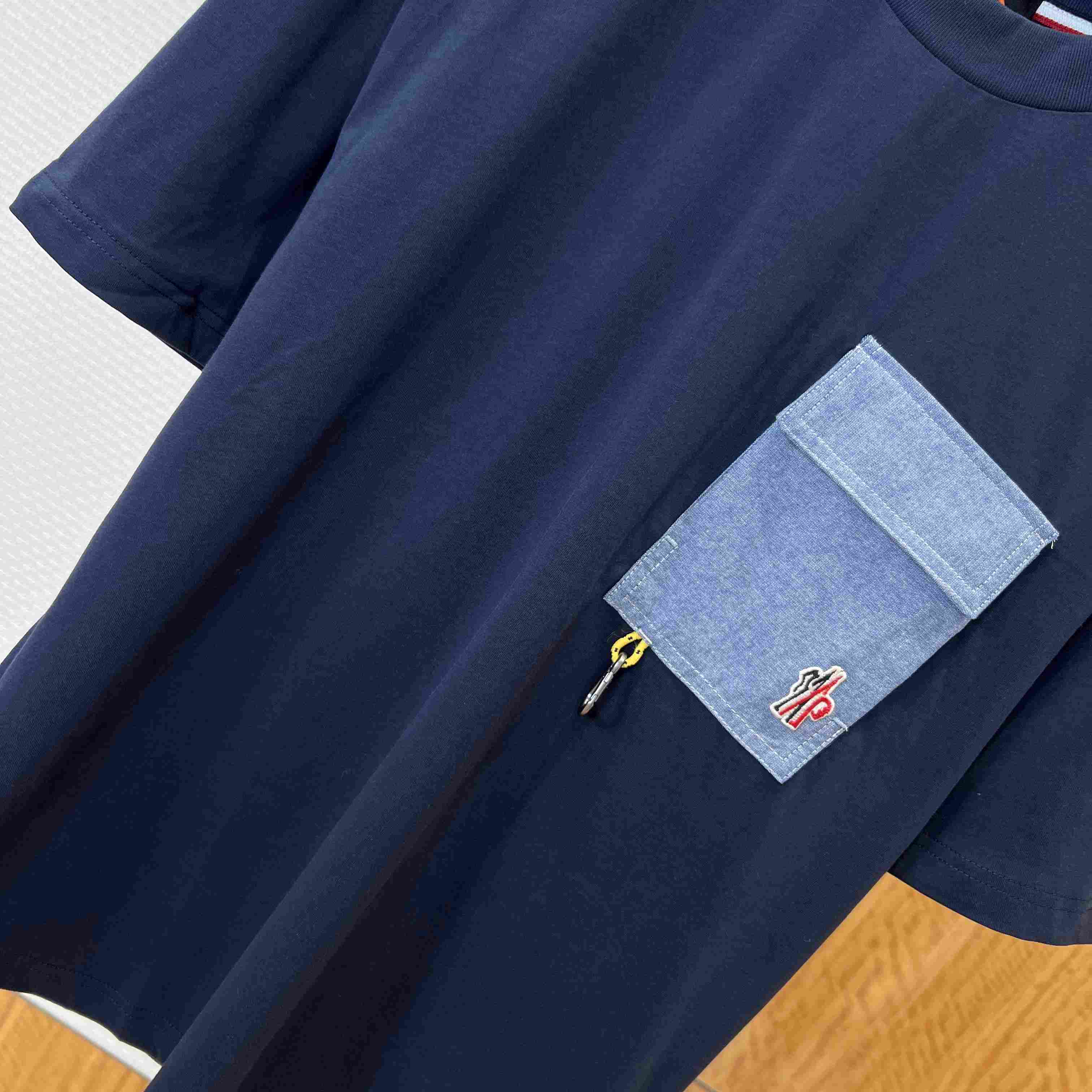Moncler Cotton Blend T-Shirt with Denim Pocket - DopestKickz
