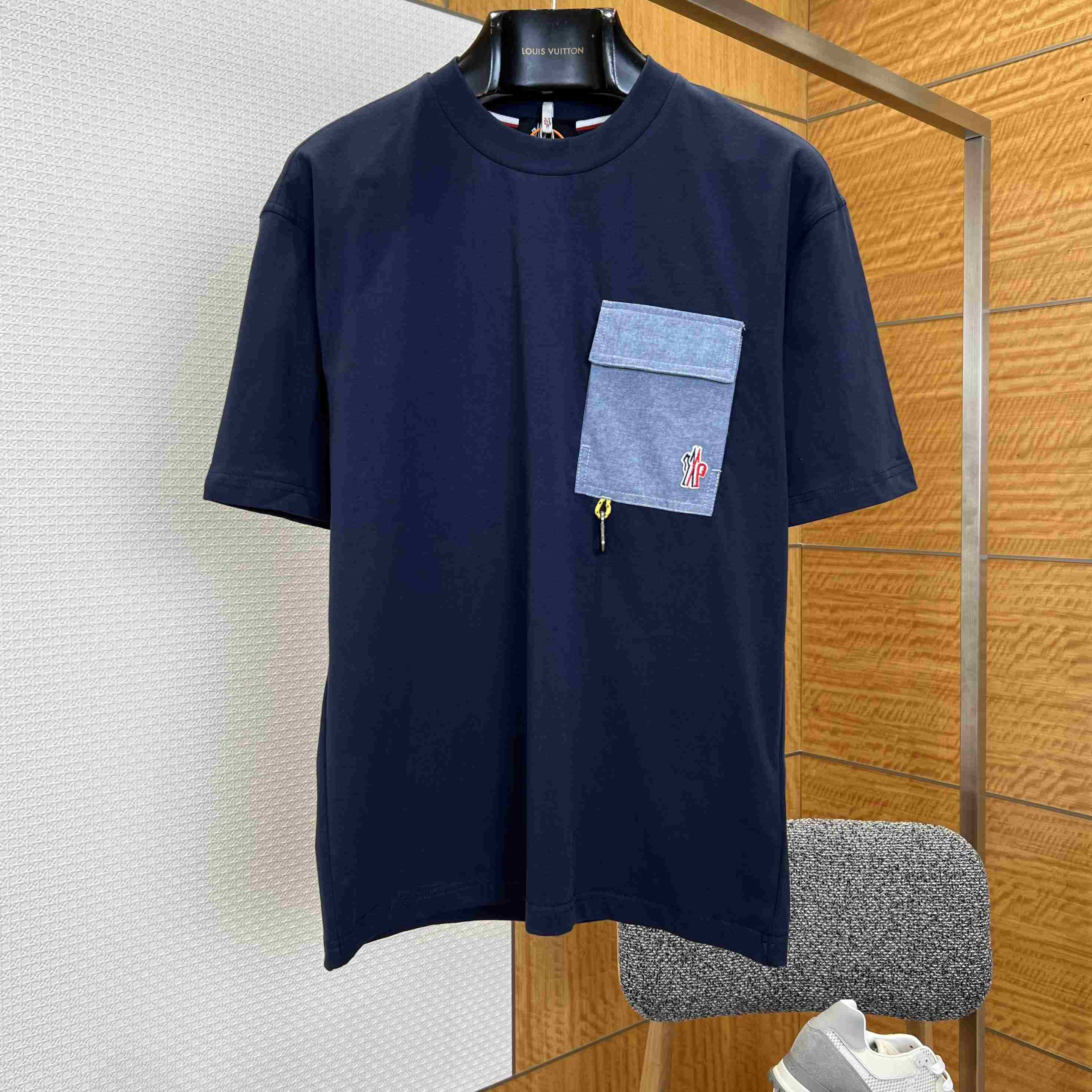 Moncler Cotton Blend T-Shirt with Denim Pocket - DopestKickz