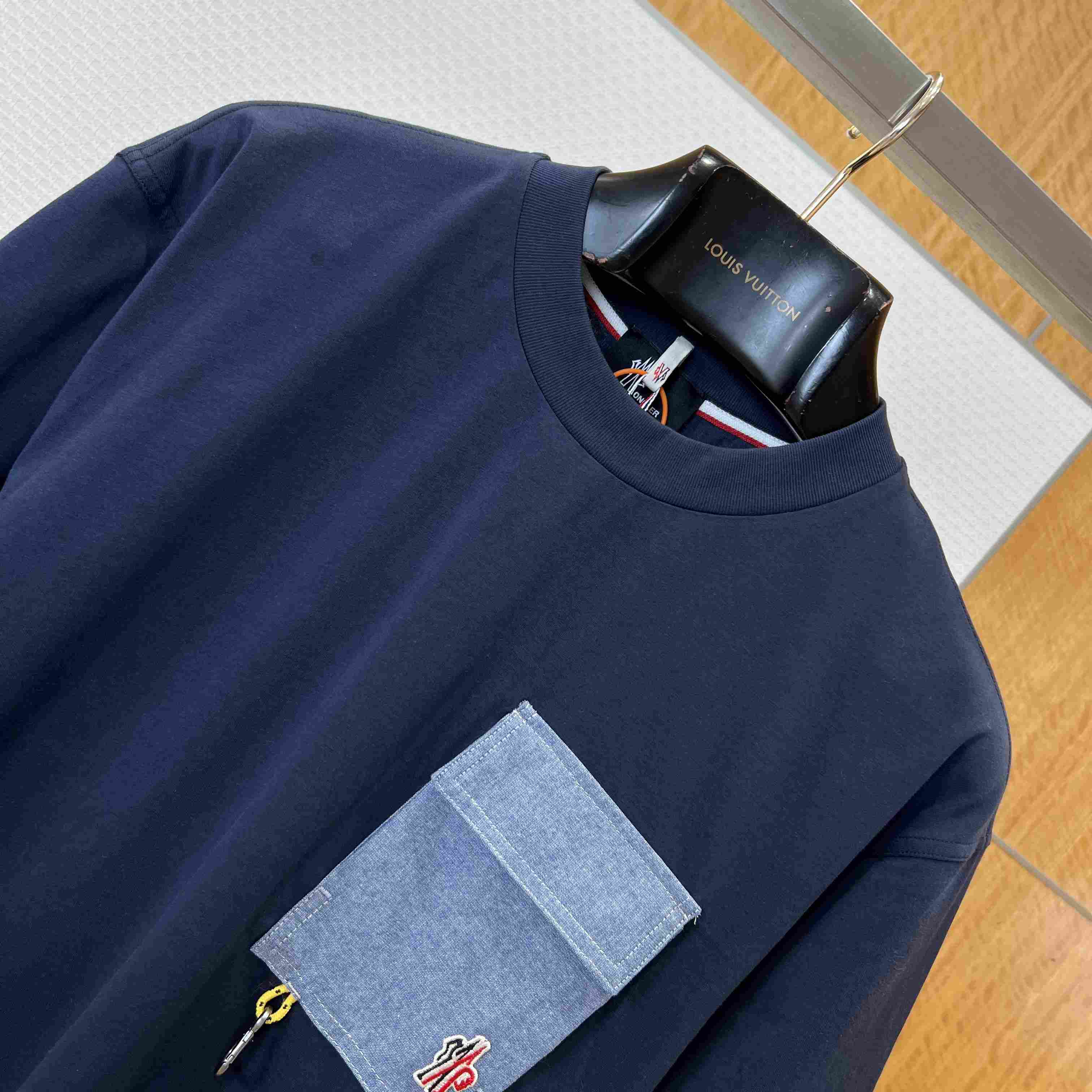 Moncler Cotton Blend T-Shirt with Denim Pocket - DopestKickz