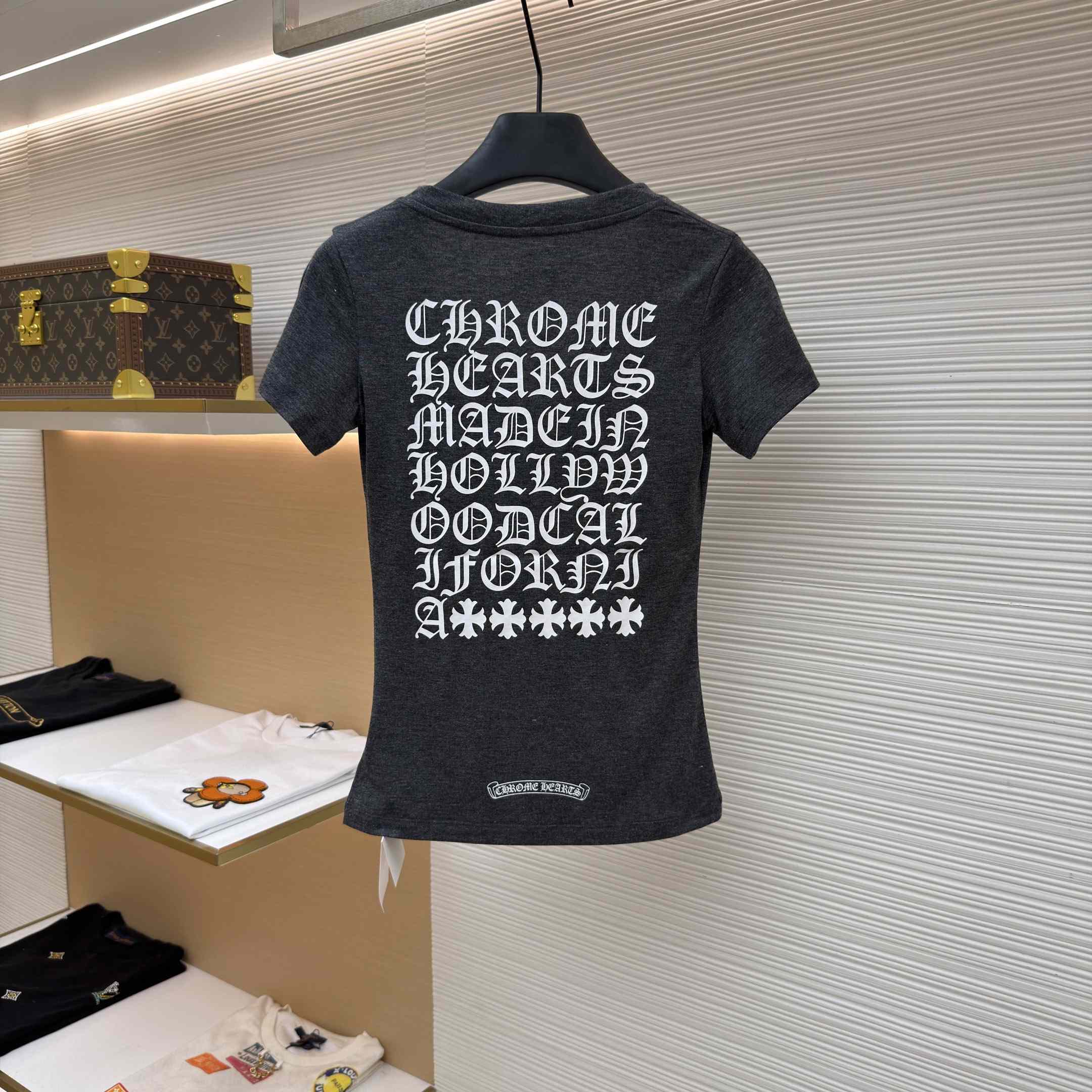 Chrome Hearts V-Neck T-Shirt 'Grey' - DopestKickz