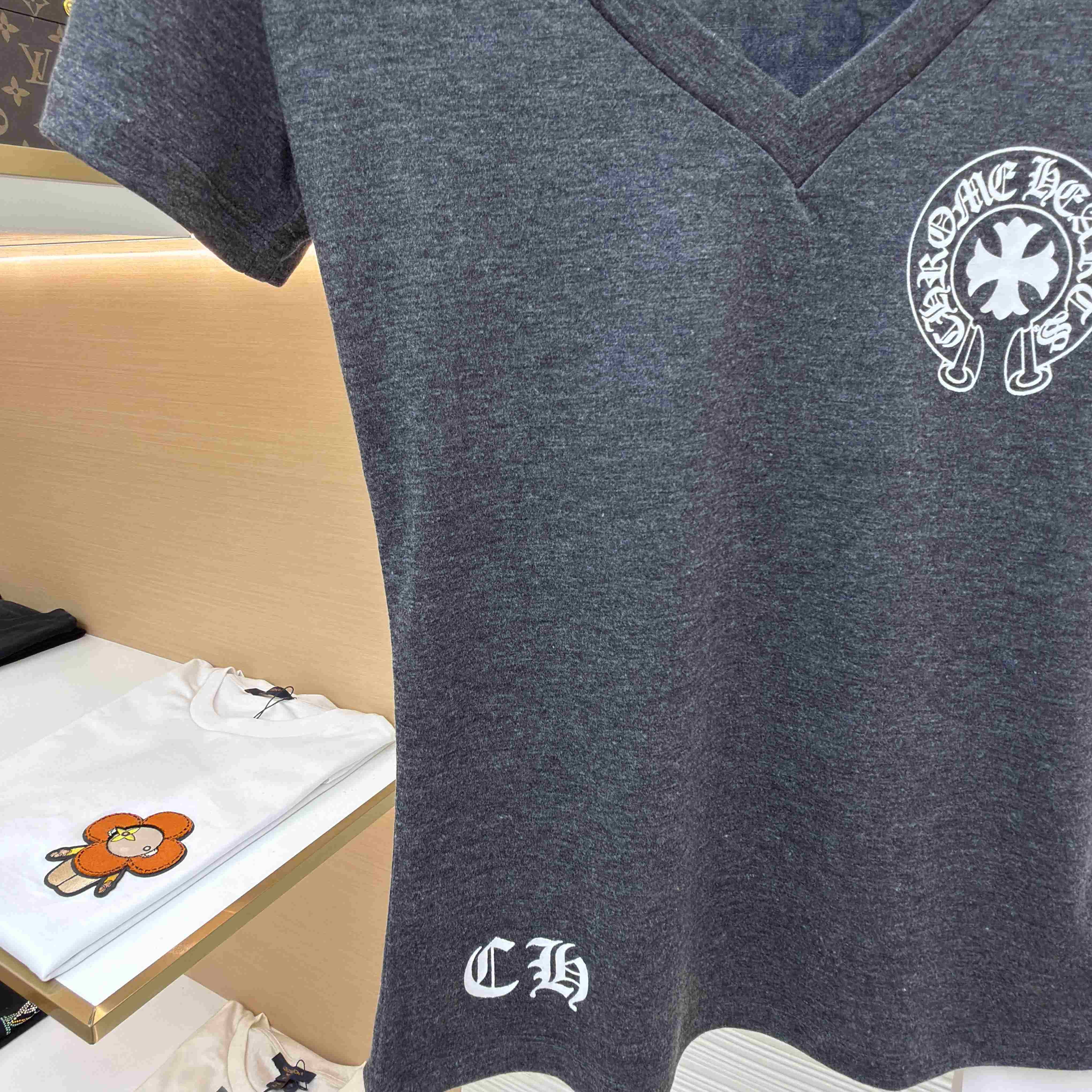 Chrome Hearts V-Neck T-Shirt 'Grey' - DopestKickz