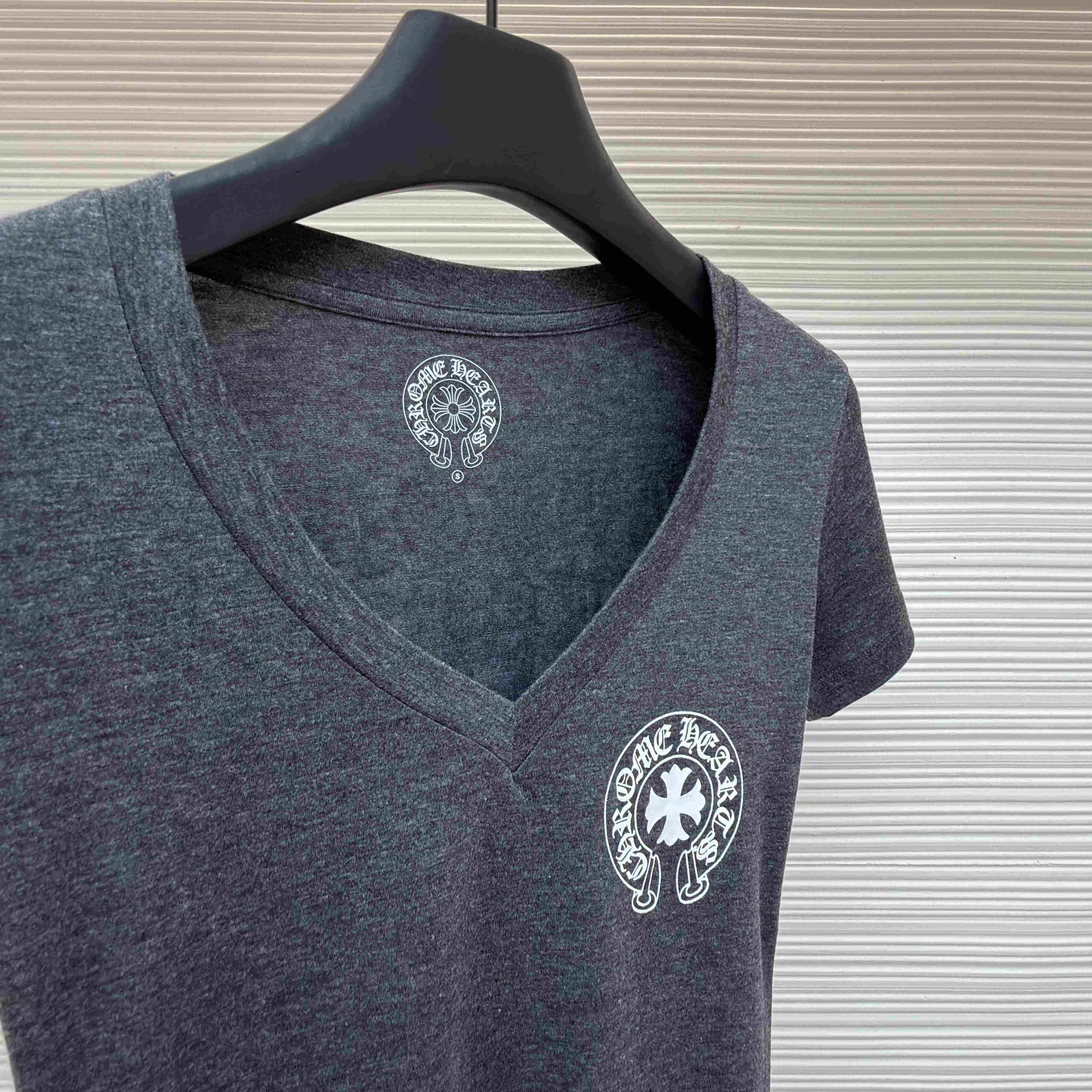 Chrome Hearts V-Neck T-Shirt 'Grey' - DopestKickz