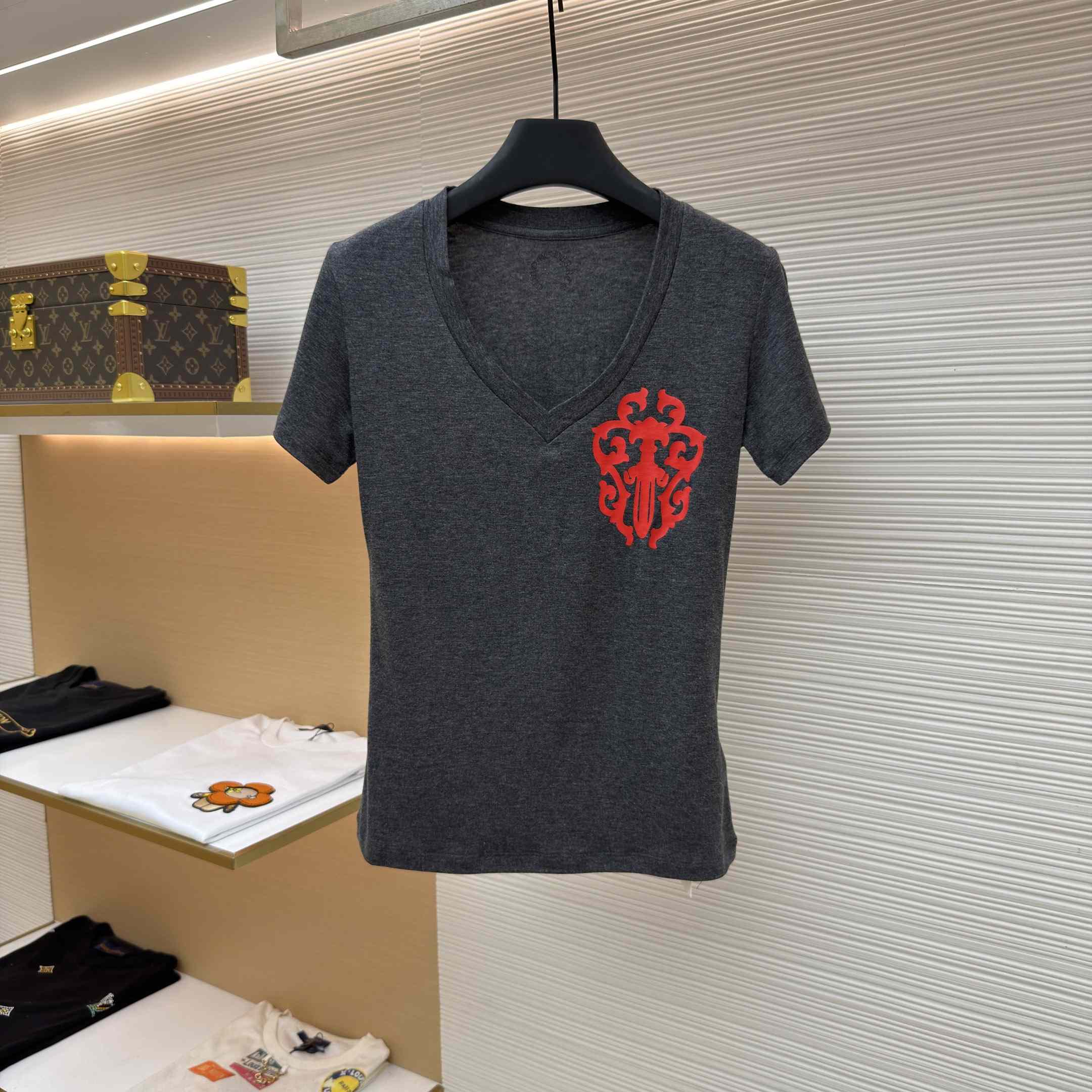 Chrome Hearts V-Neck T-Shirt 'Grey' - DopestKickz