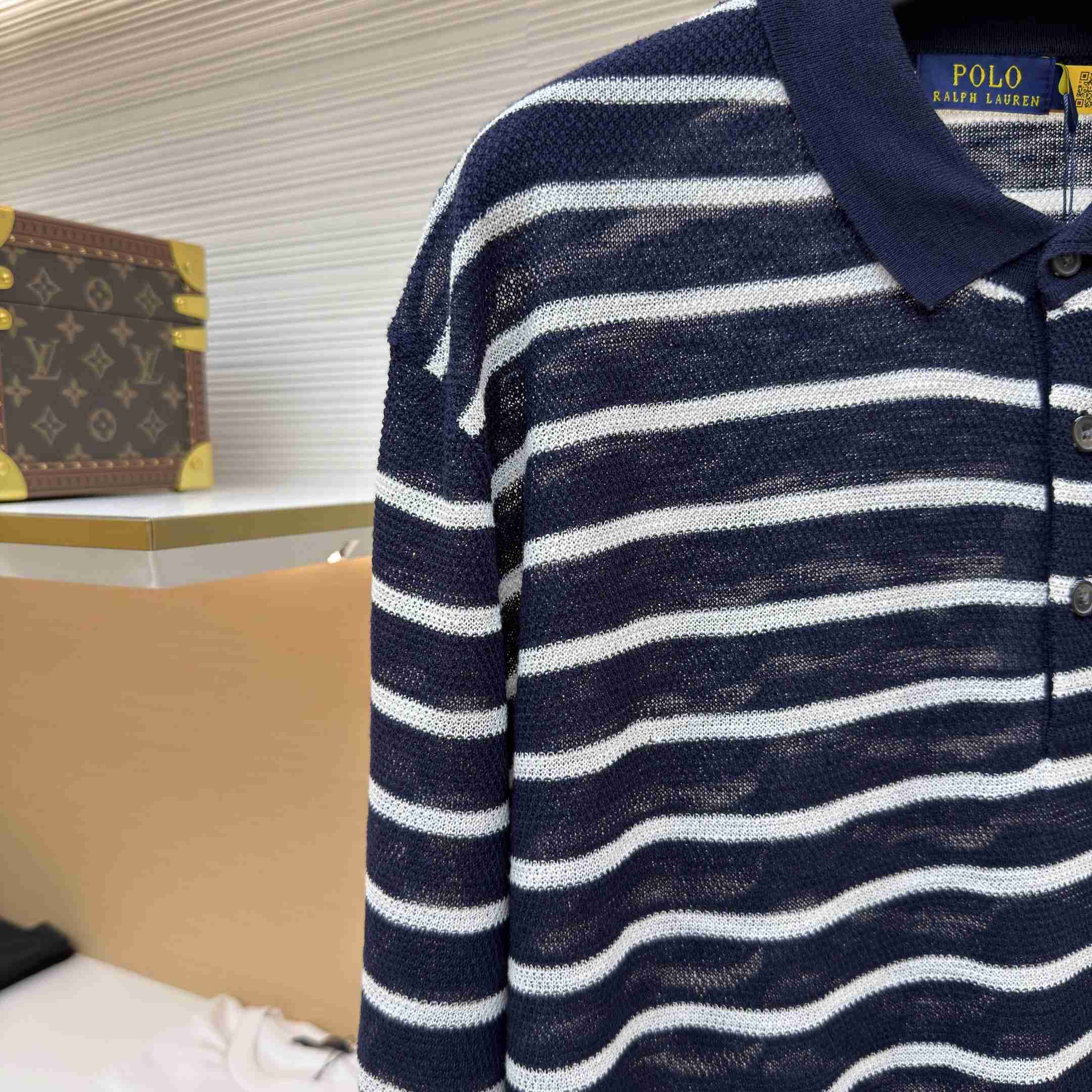 Ralph Lauren Striped Cotton-Linen Polo Sweater - DopestKickz